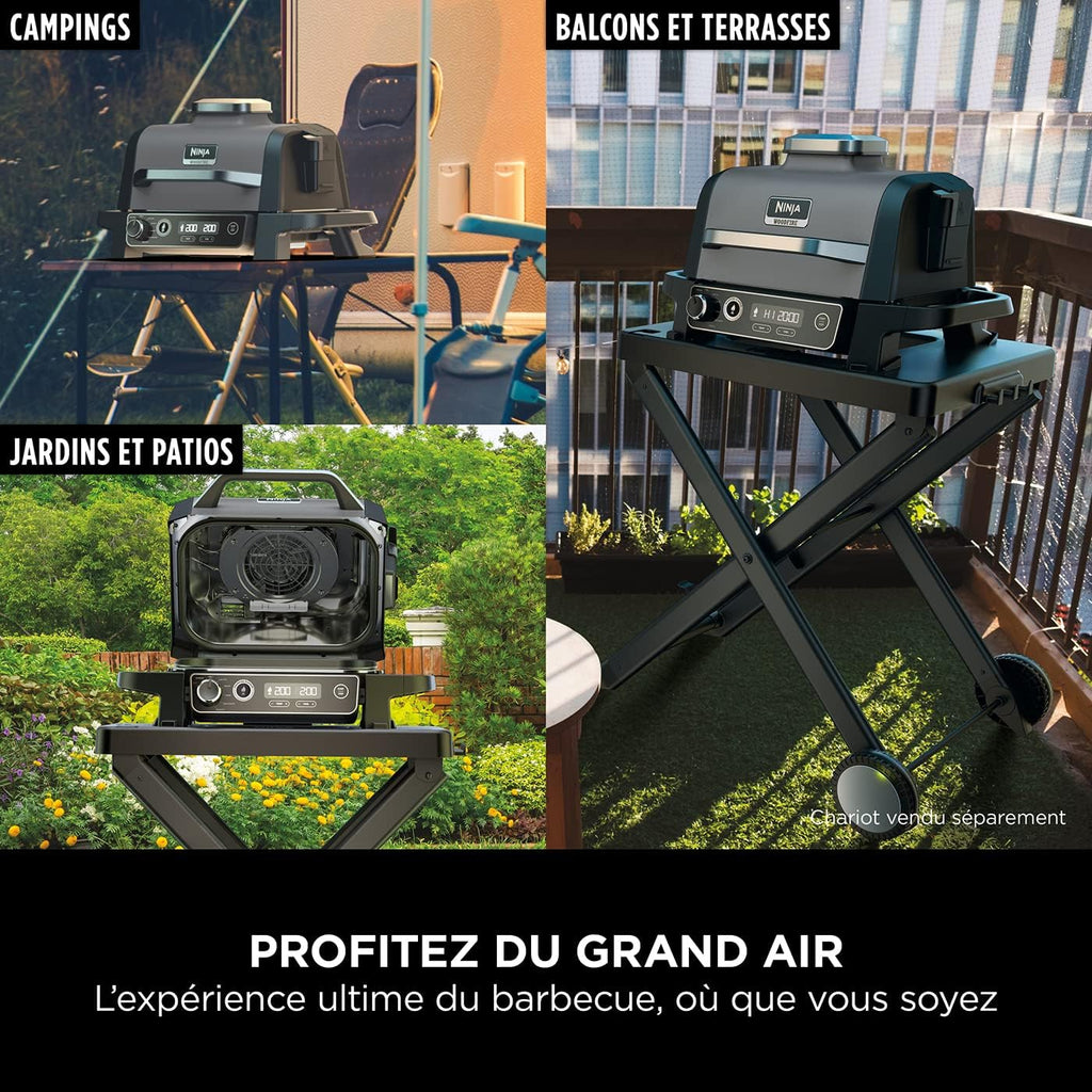 Barbecue et fumoir électrique Ninja Woodfire Pro Connect XL avec contrôle d'application, 2 sondes, grille, couvercle, doublures et brosse, gril et friteuse sans huile 7 en 1