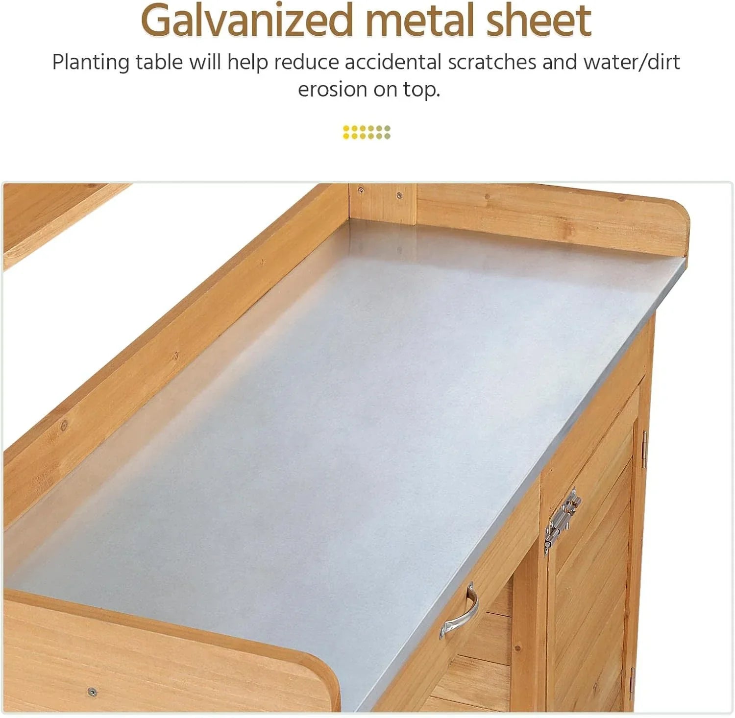 Yaheetech Banc de jardin extérieur avec plateau en métal et tiroir, étagère ouverte, bois naturel