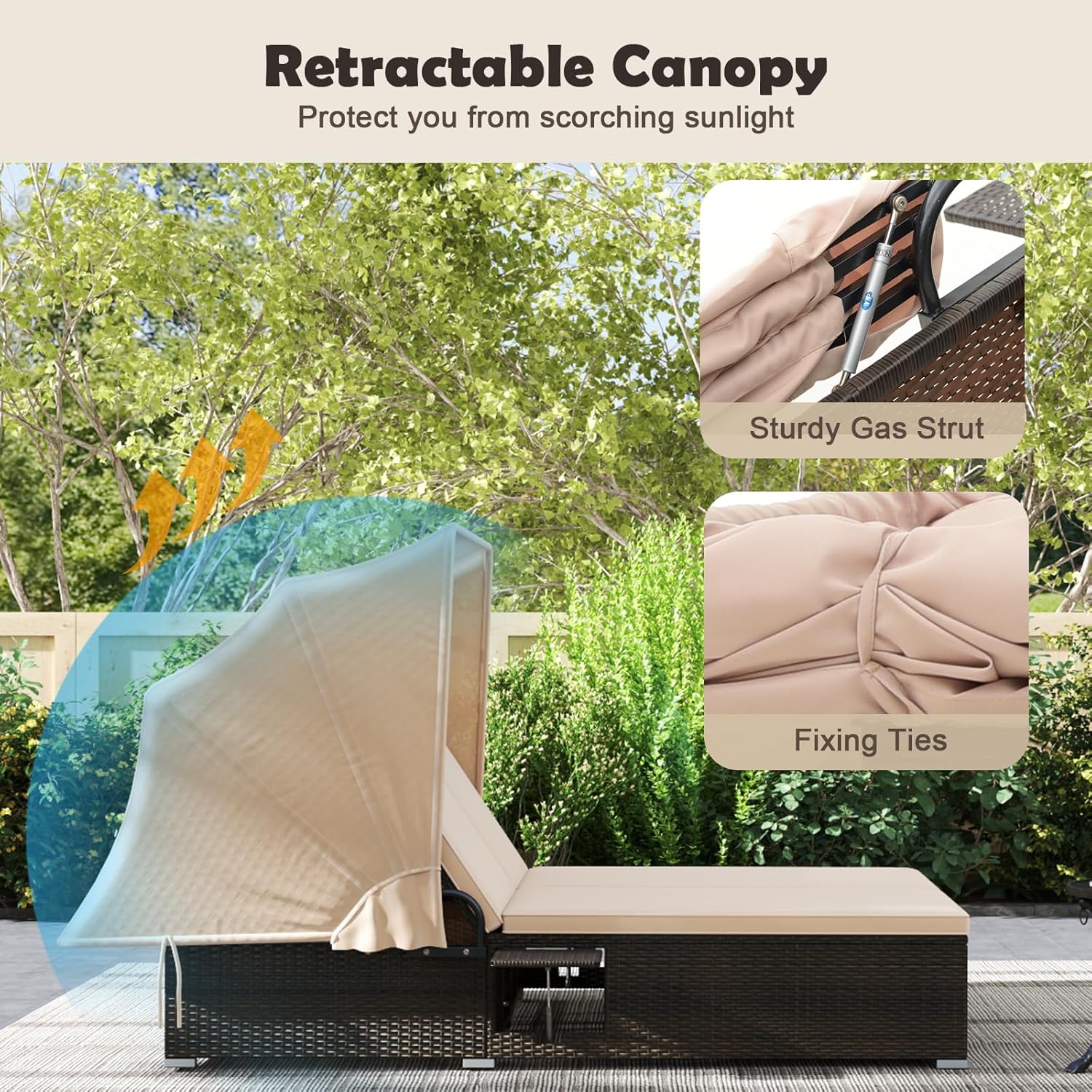 Lit de repos d'extérieur RELAX4LIFE avec auvent rétractable - Chaise longue double en osier avec dossier à 6 positions