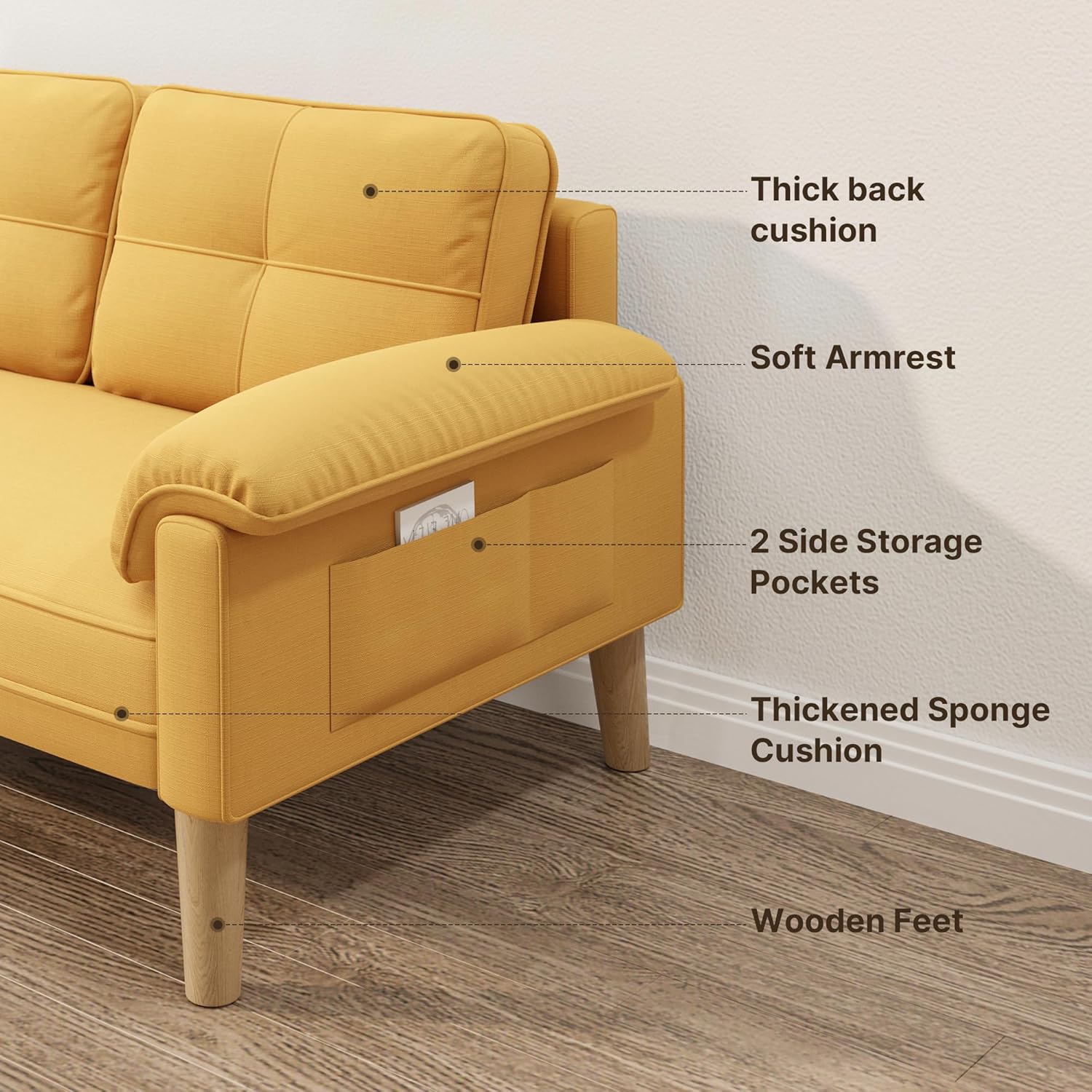 Xbro 2-zitsbank - Kleine 2-zitsbank met armleuningen en zijvak, moderne bank voor woonkamer, appartement, kantoor, eenvoudig te monteren, 144 x 77 x 77 cm, donkergrijs 