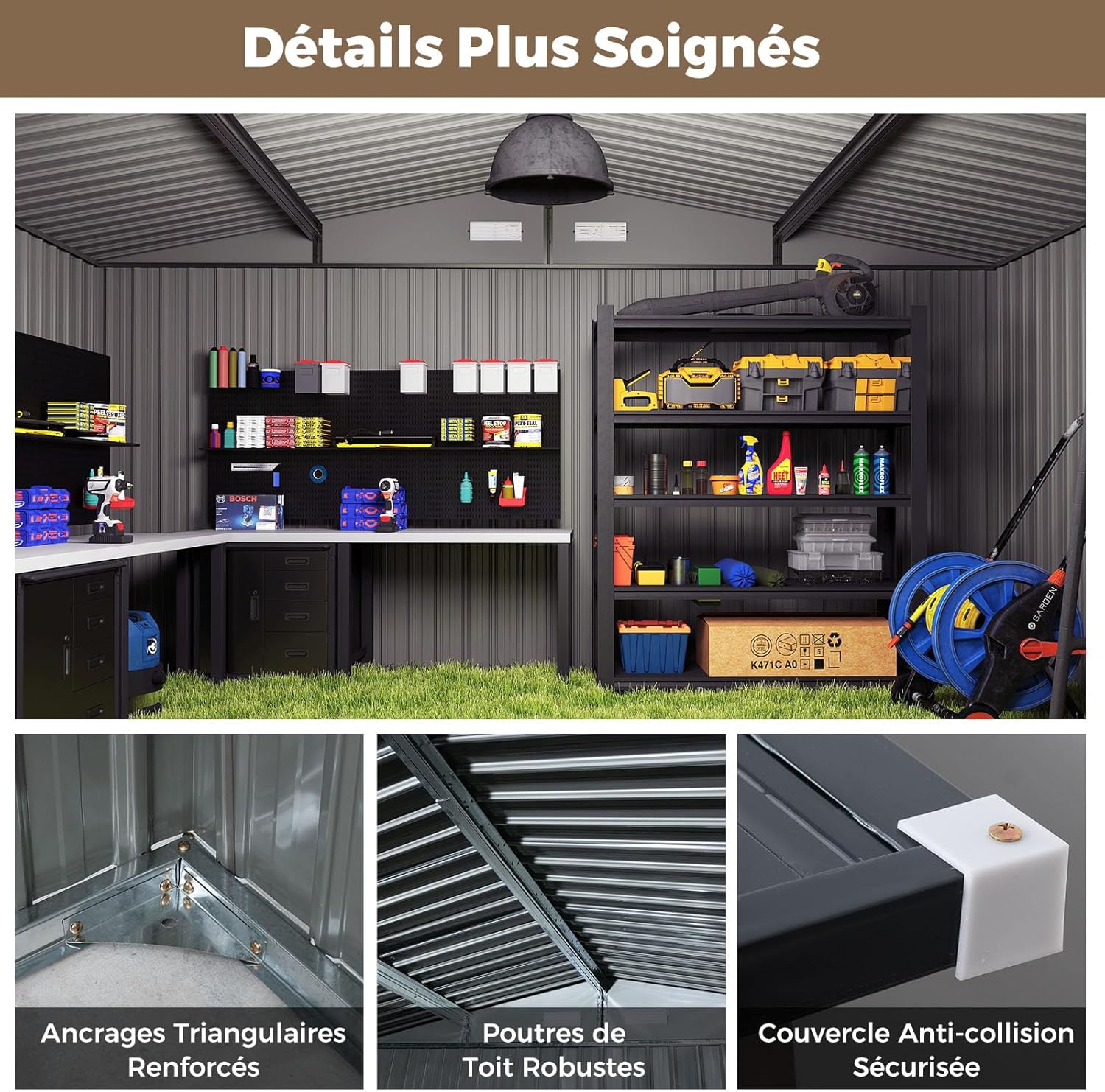 RELAX4LIFE Abri de Jardin en Métal 350x223x197cm, Cabane de Stockage 15m3 8m2 avec 2 Portes, Toit Incliné, Fenêtre de Ventilation pour Vélo Tondeuse, Organisateur Extérieur pour Jardin Patio (15m³)