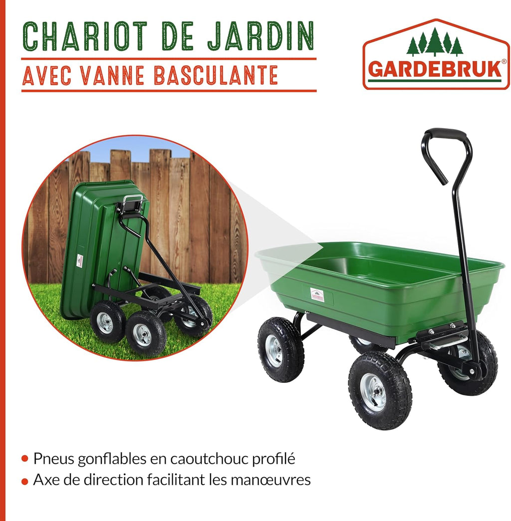 Gardebruk® Tuinkiepwagen 300 kg 4 luchtbanden All-terrain stuuras 75L Transportwagen Handkar 