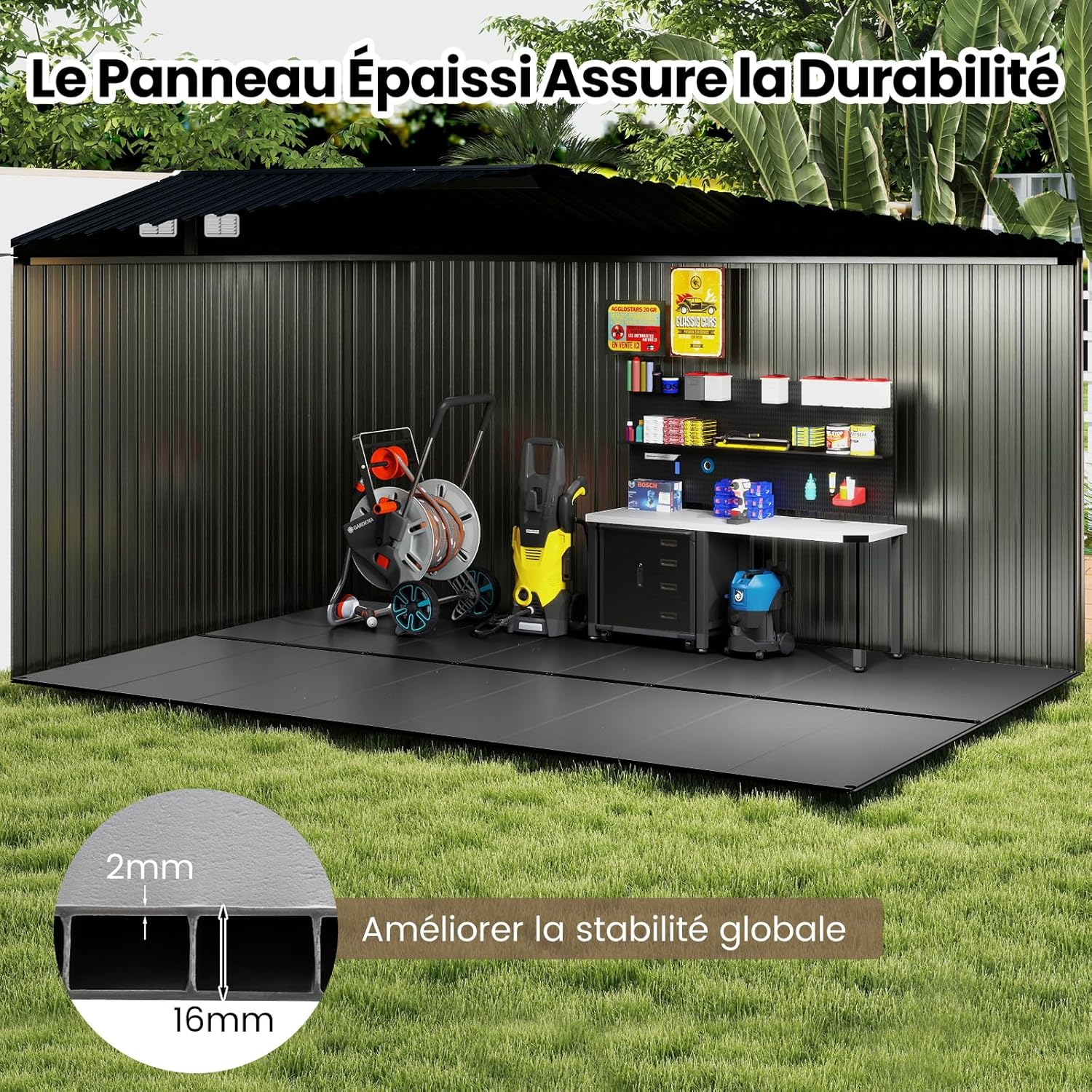 RELAX4LIFE Abri de Jardin en Métal 350x223x197cm, Cabane de Stockage 15m3 8m2 avec 2 Portes, Toit Incliné, Fenêtre de Ventilation pour Vélo Tondeuse, Organisateur Extérieur pour Jardin Patio (15m³)