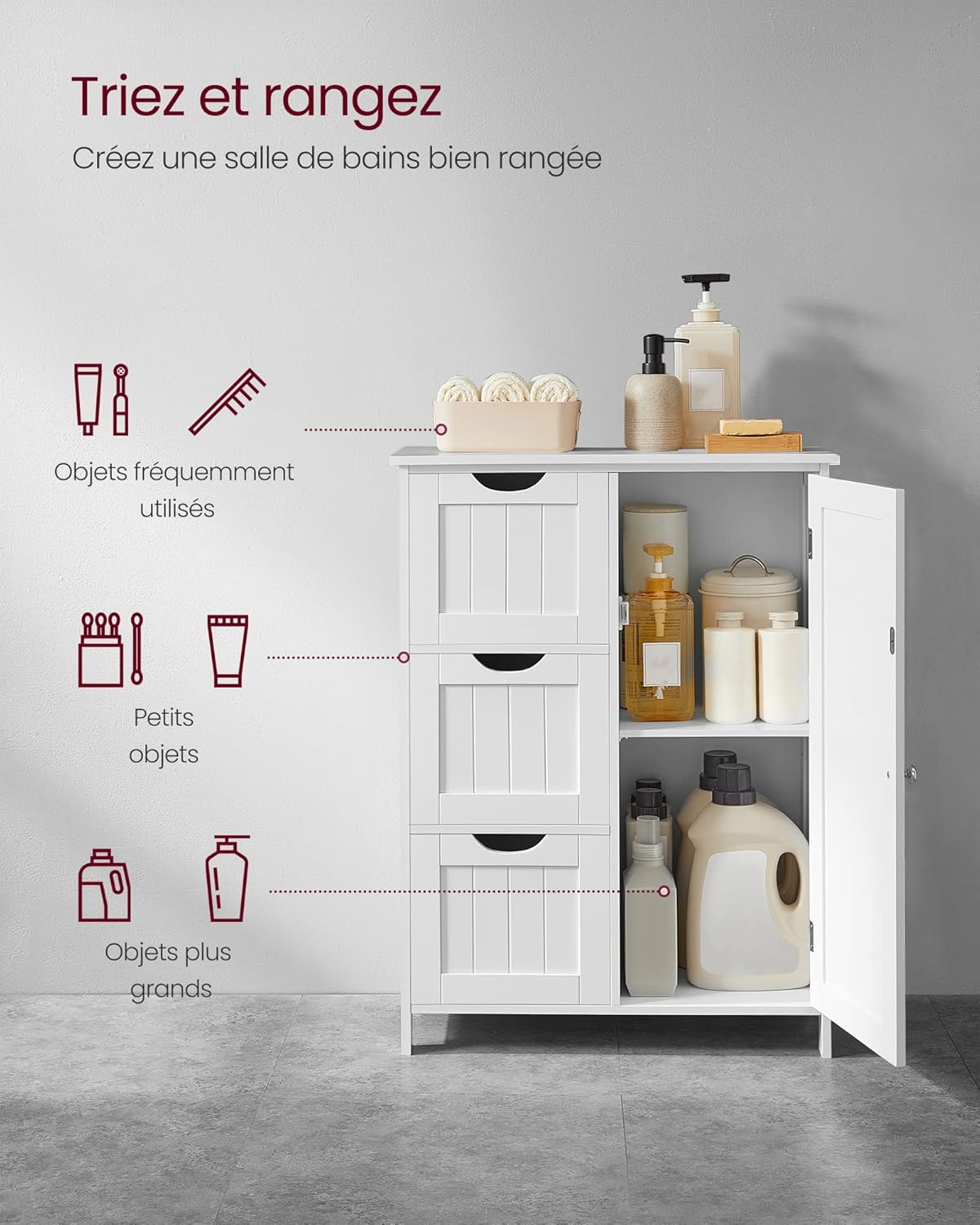 VASAGLE LHC041C02 Armoire de rangement pour salle de bain avec porte et étagères réglables