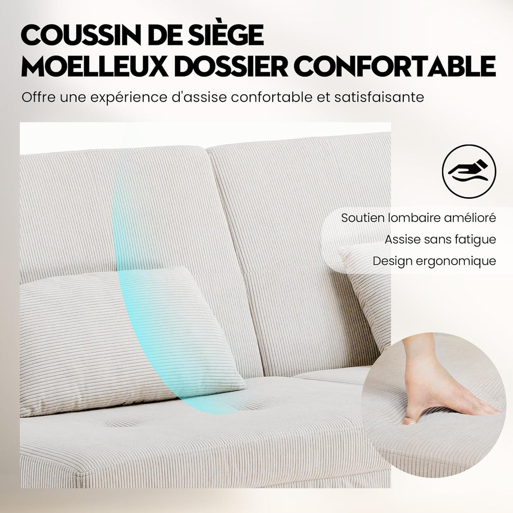 COMHOMA Slaapbank met slaapfunctie - Omvormbare futonhoes - Hoekbank - 3-zits gastenbank - met verstelbare stoffen rugleuning - Grijs 