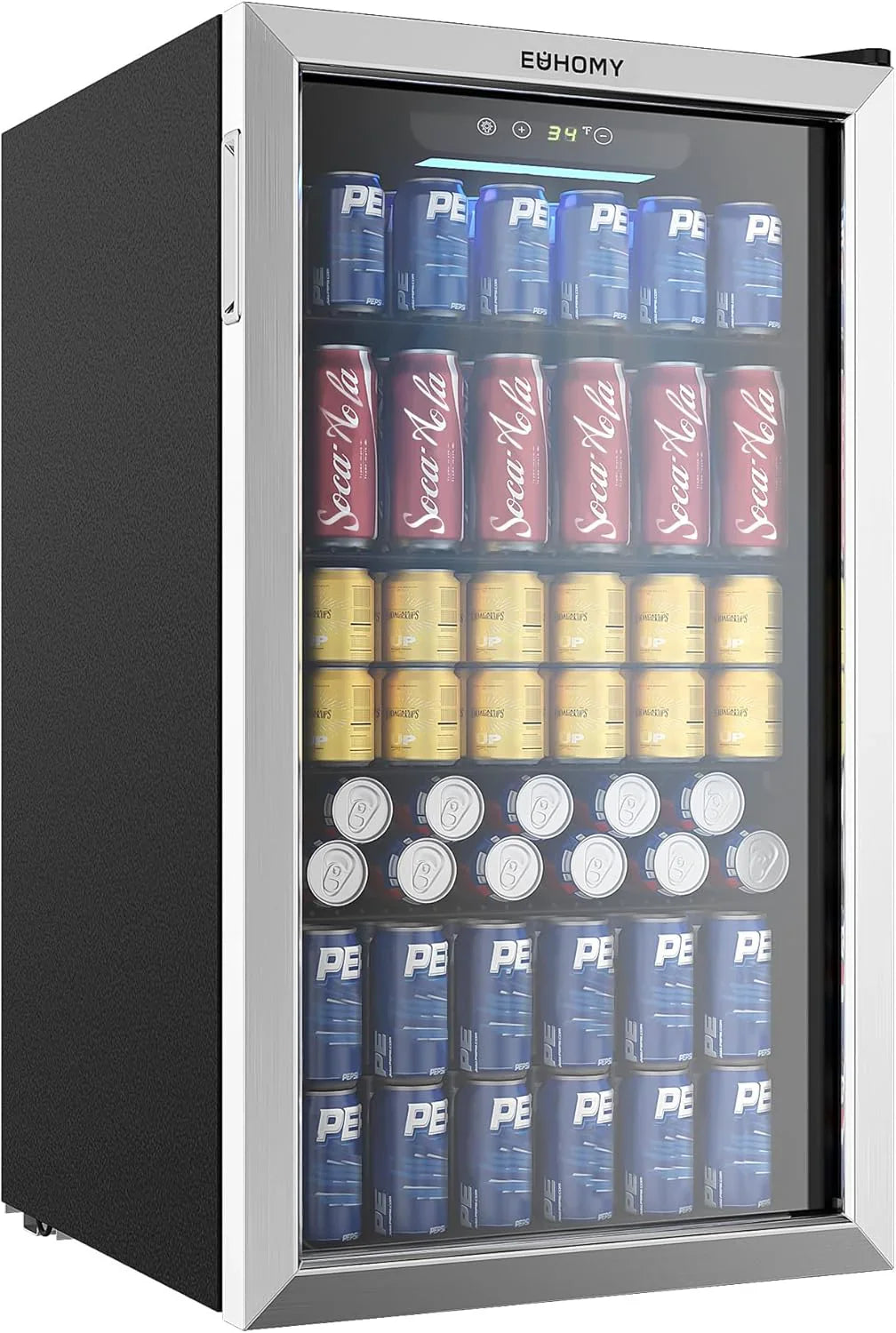 Réfrigérateur à boissons EUHOMY, mini-réfrigérateur 130 canettes avec porte vitrée pour soda, bière ou vin, refroidisseur de boissons pour la maison et le bureau