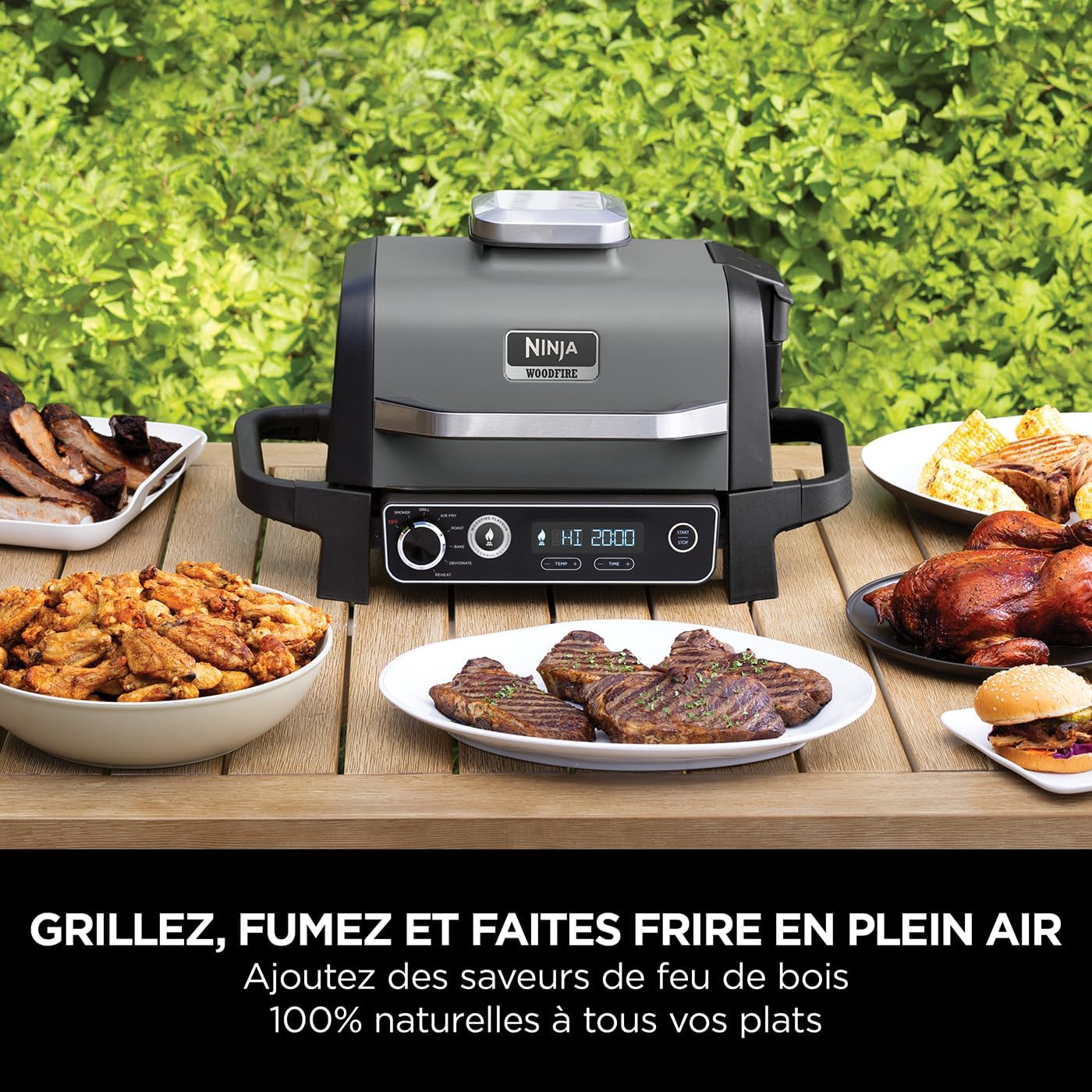 Gril électrique Ninja Woodfire, gril, fumoir et friteuse à air, gril extérieur 7-en-1