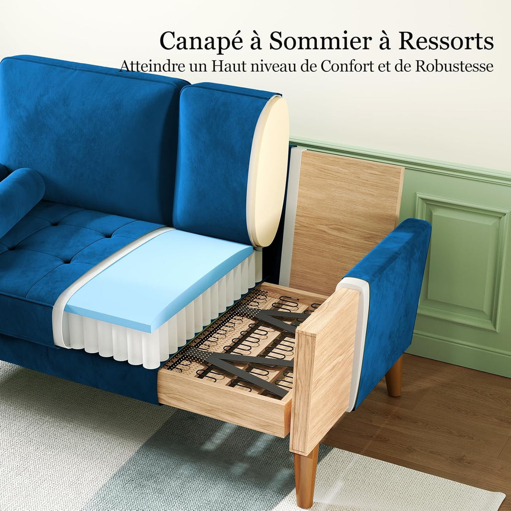 Vesgantti petit canapé gris, canapé en velours avec coussins à ressorts, accoudoirs