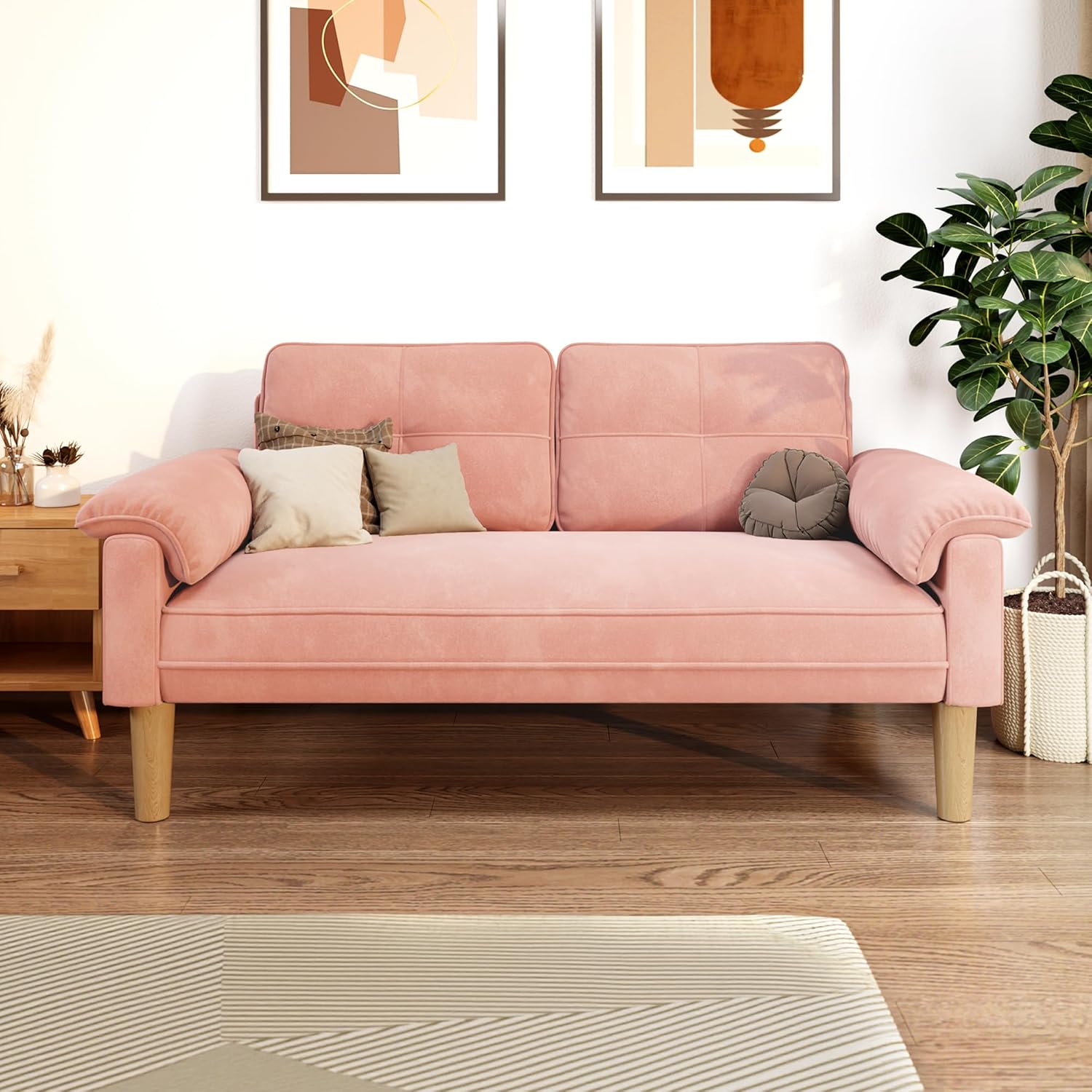 Xbro 2-zitsbank - Kleine 2-zitsbank met armleuningen en zijvak, moderne bank voor woonkamer, appartement, kantoor, eenvoudig te monteren, 144 x 77 x 77 cm, donkergrijs 