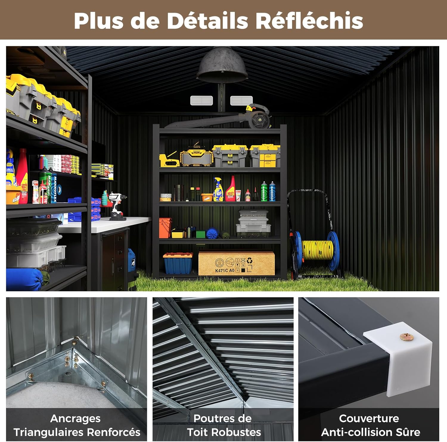 RELAX4LIFE Abri de Jardin en Métal 350x223x197cm, Cabane de Stockage 15m3 8m2 avec 2 Portes, Toit Incliné, Fenêtre de Ventilation pour Vélo Tondeuse, Organisateur Extérieur pour Jardin Patio (15m³)