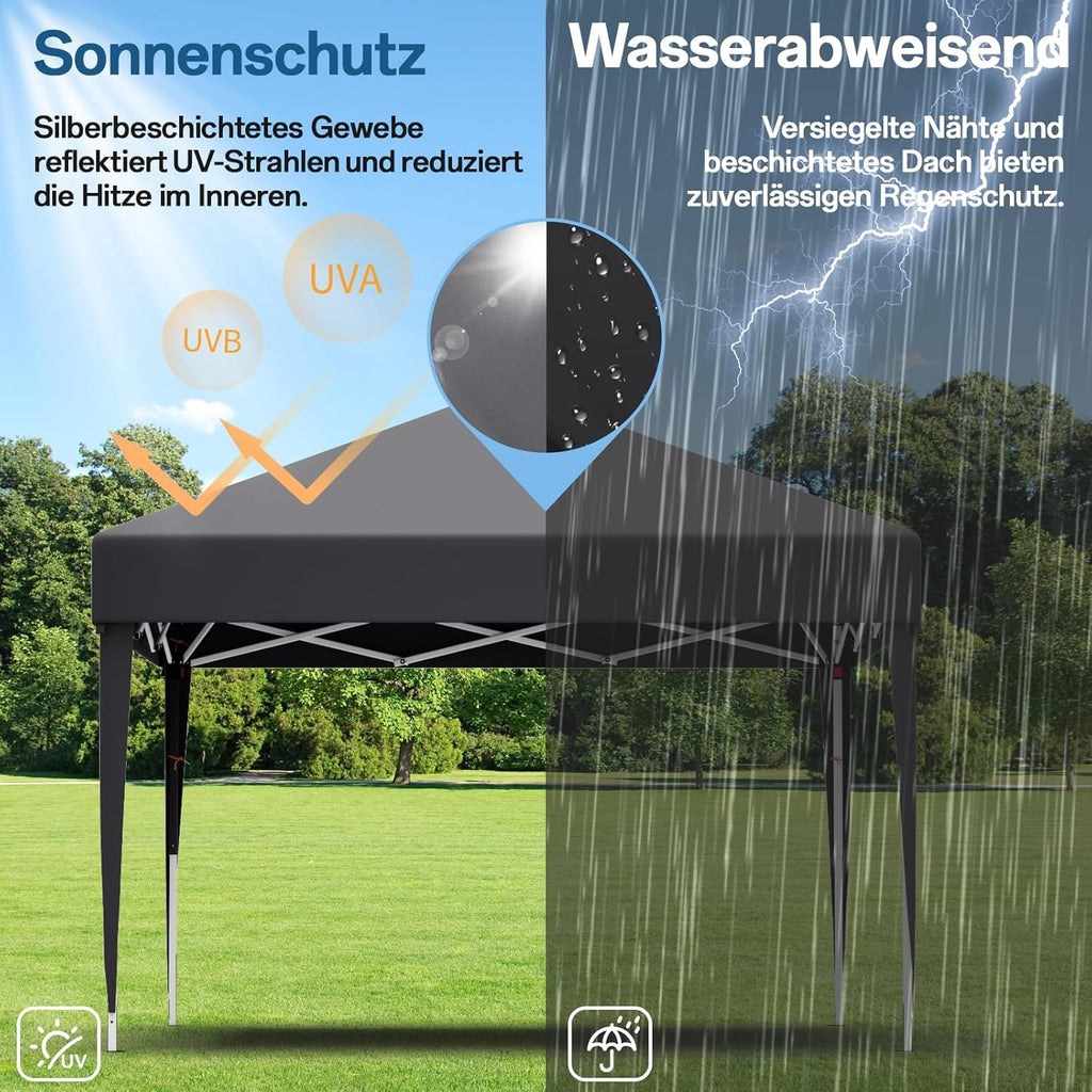 JUMMICO Waterdichte opvouwbare tuinpaviljoen, tuinpaviljoen voor buiten, in hoogte verstelbaar, Barnum UV50+, paviljoen voor kamperen, festivals, strand, tuinen 