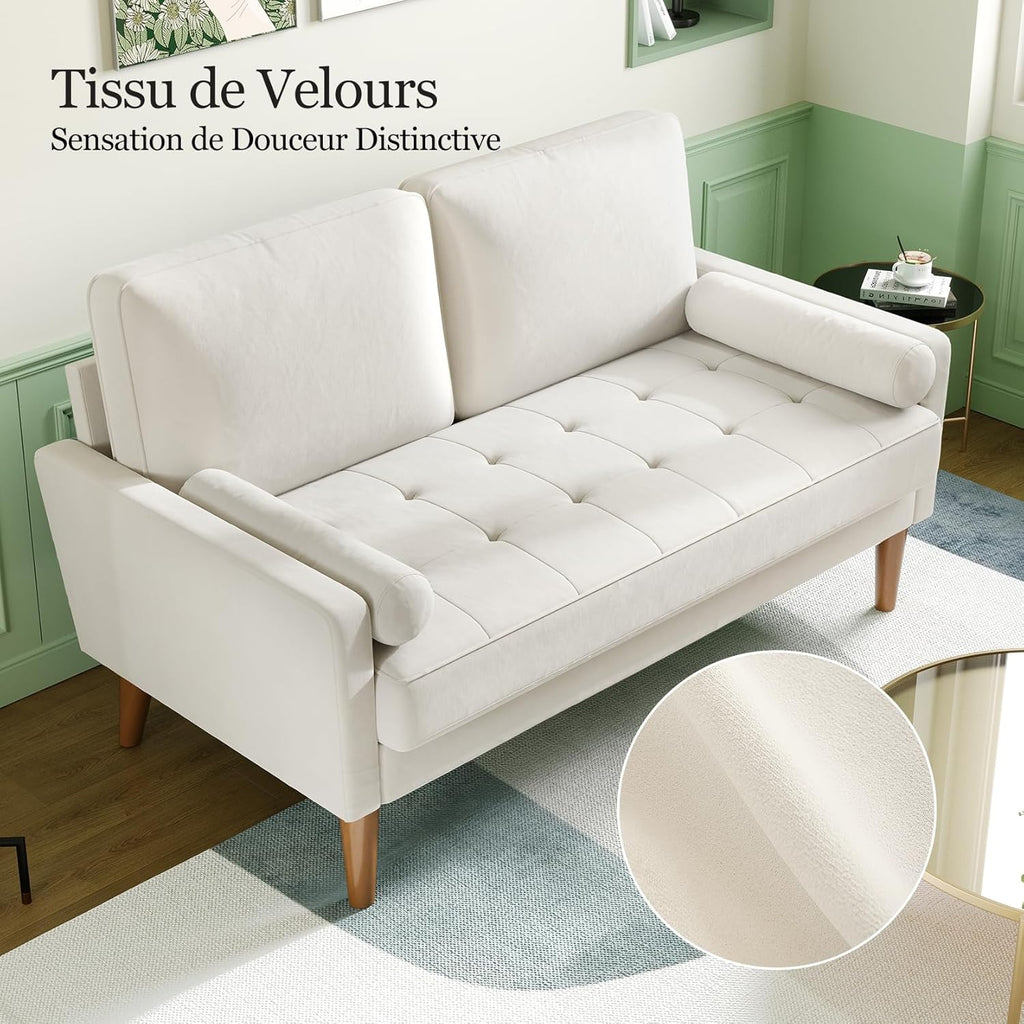 Vesgantti petit canapé gris, canapé en velours avec coussins à ressorts, accoudoirs