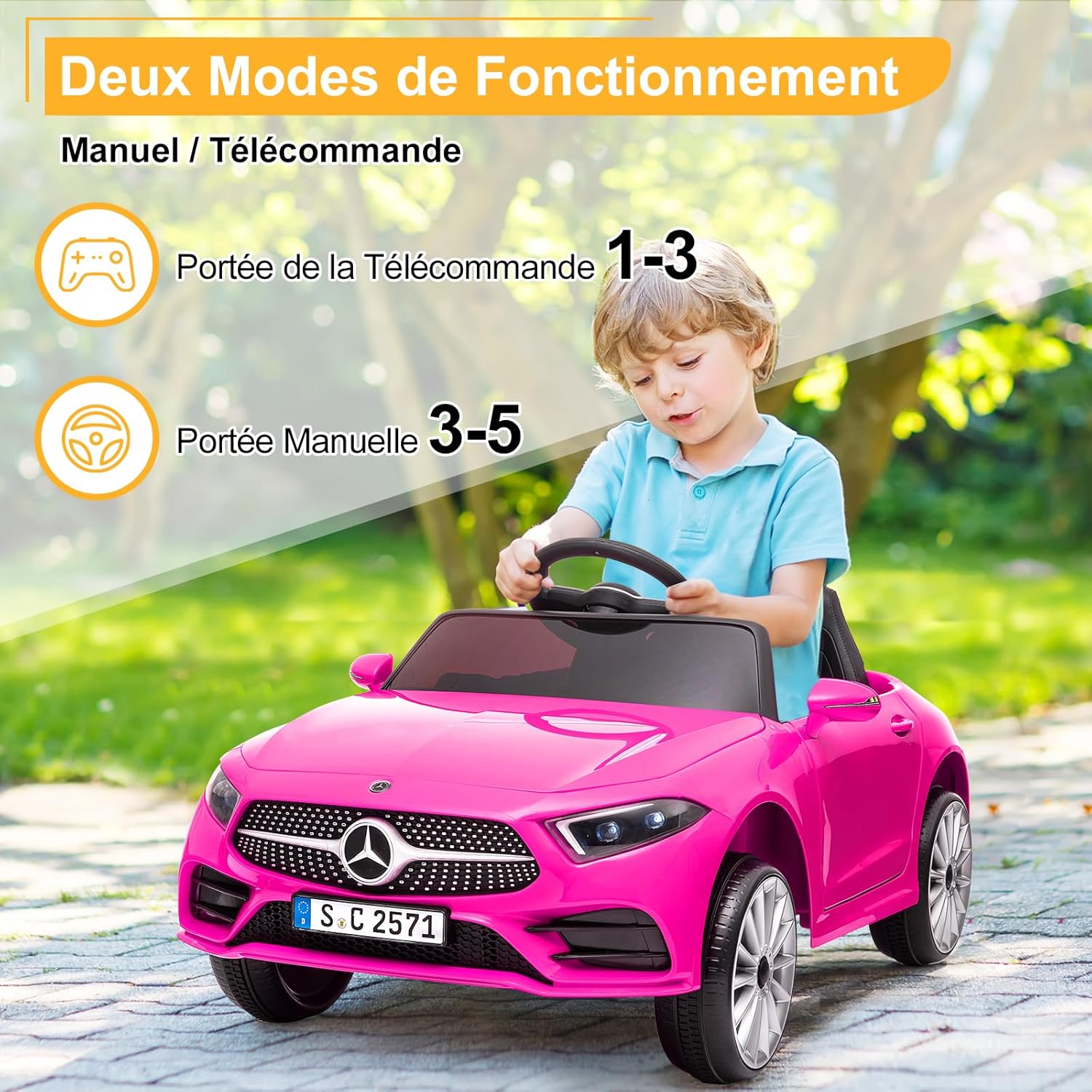 LALAHO Voitures électriques pour Enfants Mercedes Benz AMG avec Télécommande 2.4G, Véhicule électrique Enfant 2 Portes avec MP3 (Blanc)