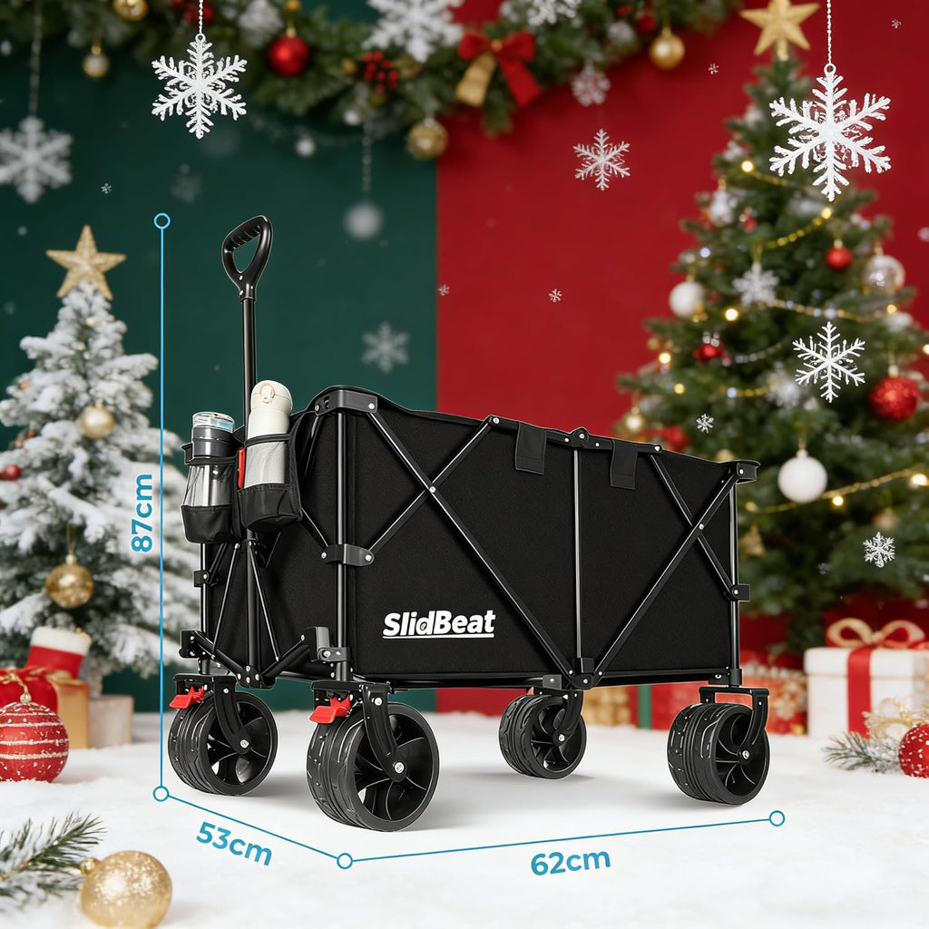 SLIDBEAT Chariot de Plage 220L 200kg, Chariot de Transport Pliable avec Roues Pivotantes à 360°
