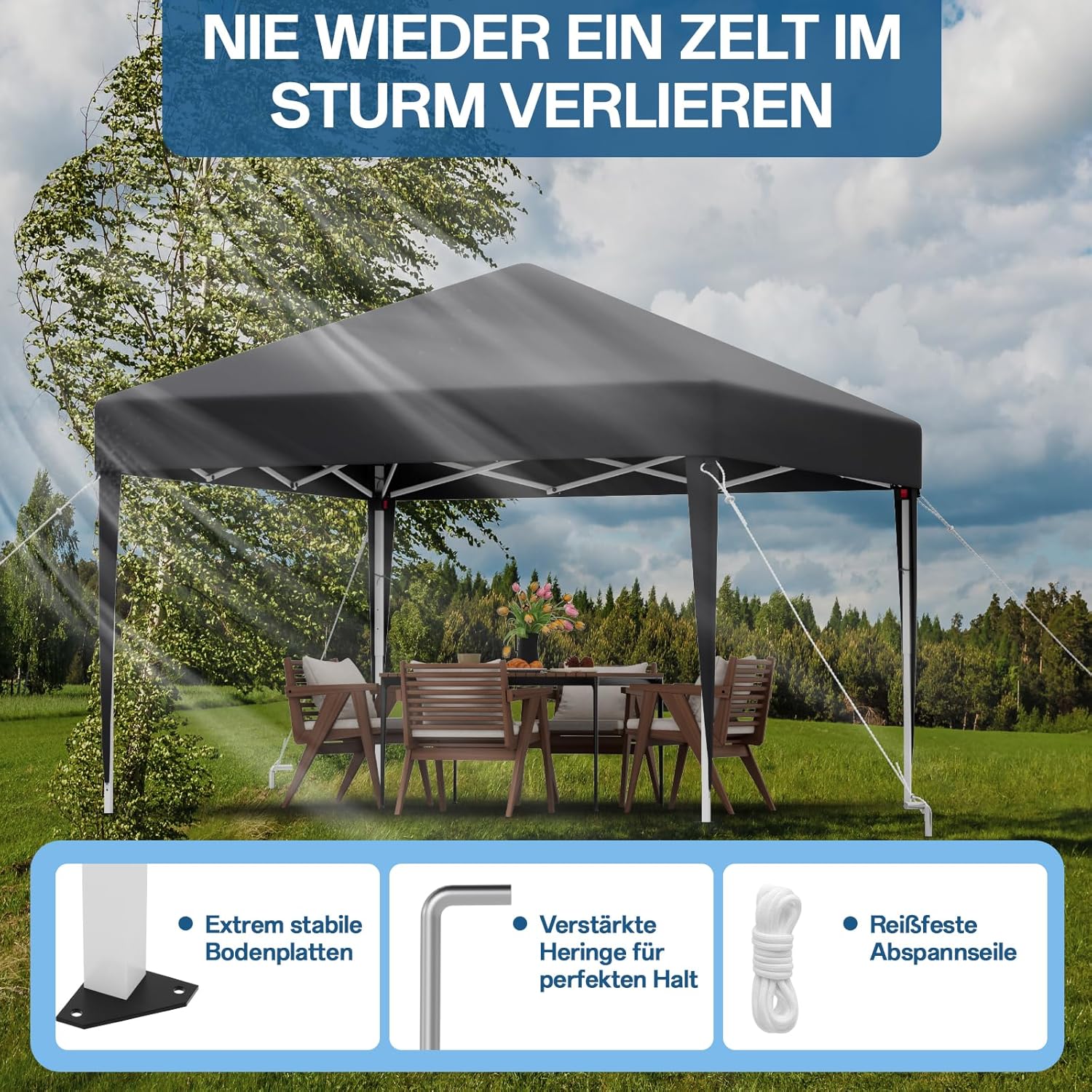 JUMMICO Waterdichte opvouwbare tuinpaviljoen, tuinpaviljoen voor buiten, in hoogte verstelbaar, Barnum UV50+, paviljoen voor kamperen, festivals, strand, tuinen 
