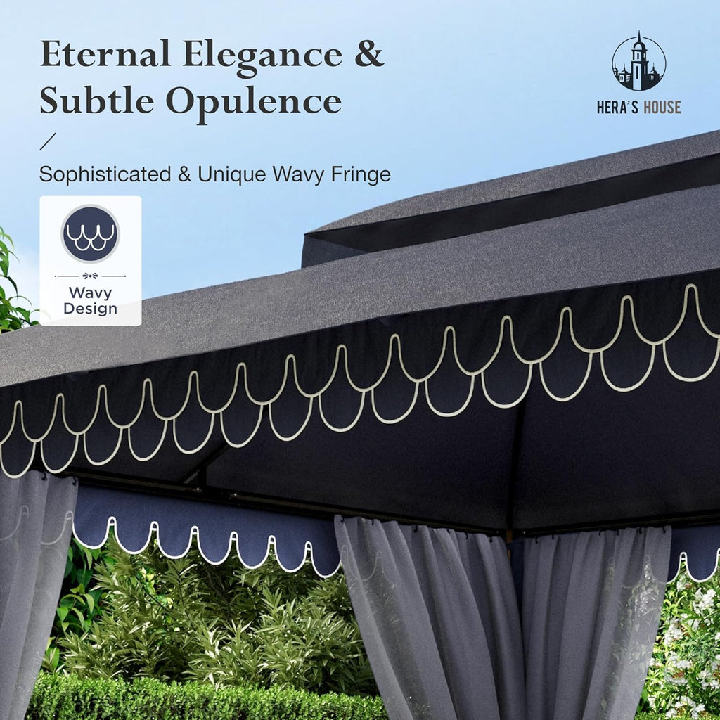 Gazebo 10 x 13, gazebo extérieur abrité, tente à auvent en métal robuste avec double toit et moustiquaire