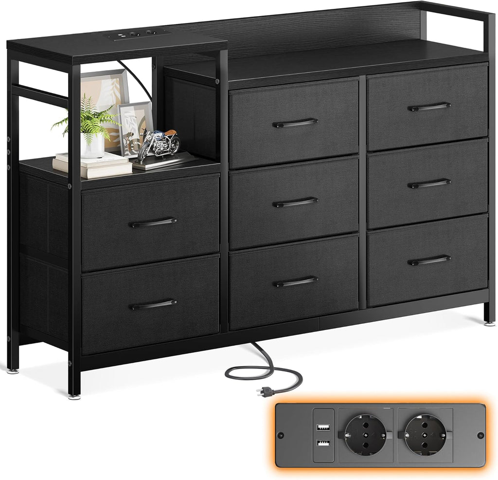 Commode de chambre à coucher ODK, 2 ports USB, 2 ports AC Buffet stable et durable