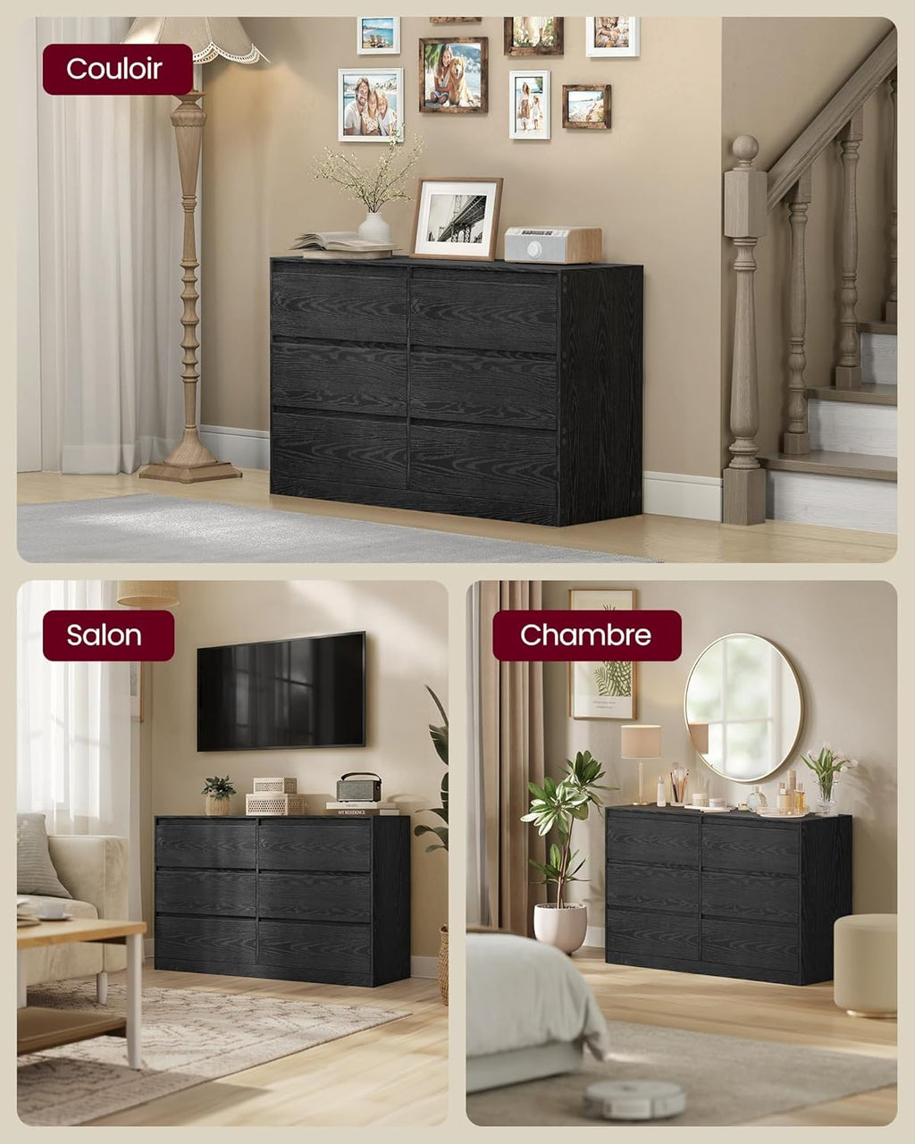 VASAGLE Kailyn Collection - Commode de Chambre à Coucher Armoire de Rangement 6 Tiroirs