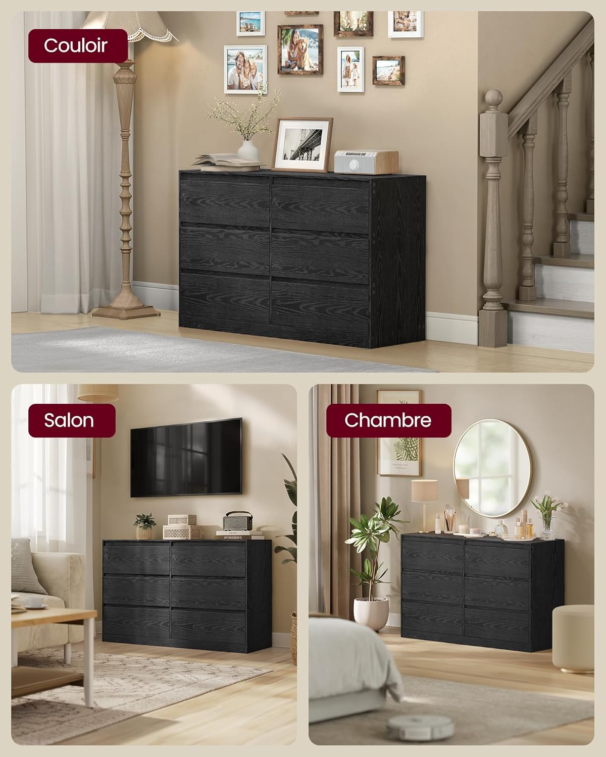 VASAGLE Kailyn Collection - Commode de Chambre à Coucher Armoire de Rangement 6 Tiroirs