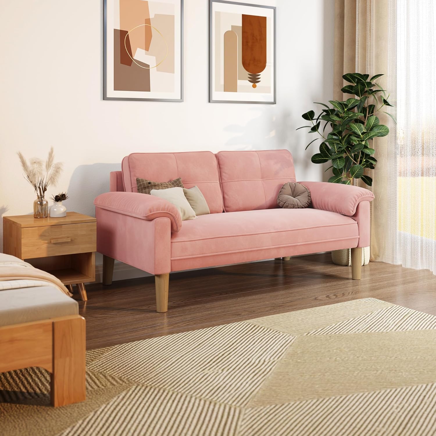 Xbro 2-zitsbank - Kleine 2-zitsbank met armleuningen en zijvak, moderne bank voor woonkamer, appartement, kantoor, eenvoudig te monteren, 144 x 77 x 77 cm, donkergrijs 