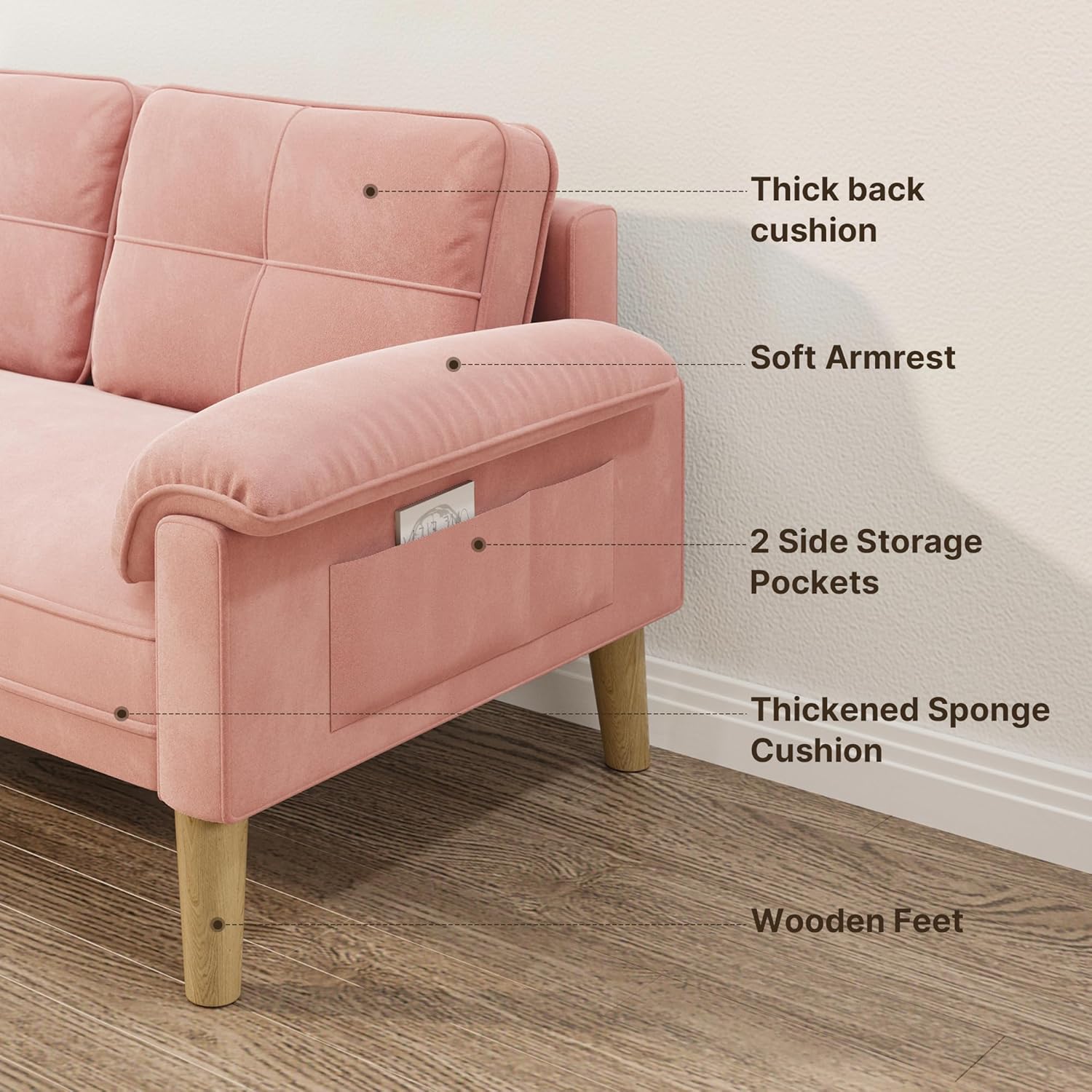 Xbro 2-zitsbank - Kleine 2-zitsbank met armleuningen en zijvak, moderne bank voor woonkamer, appartement, kantoor, eenvoudig te monteren, 144 x 77 x 77 cm, donkergrijs 