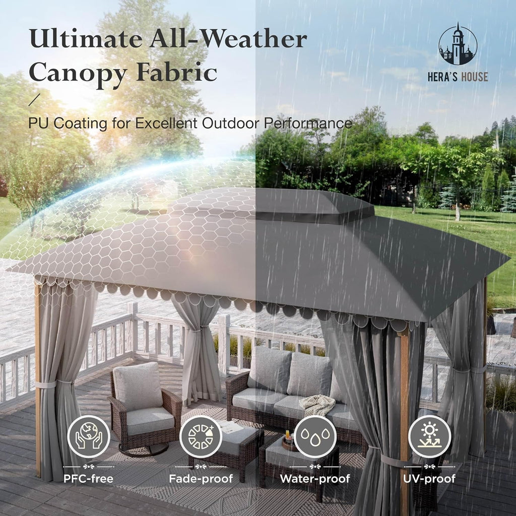 Gazebo 10 x 13, gazebo extérieur abrité, tente à auvent en métal robuste avec double toit et moustiquaire