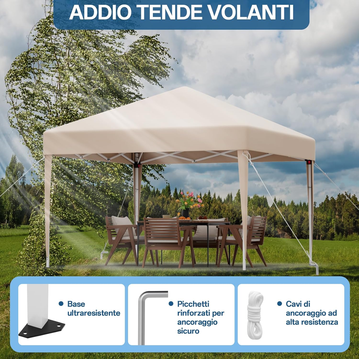 JUMMICO Waterdichte opvouwbare tuinpaviljoen, tuinpaviljoen voor buiten, in hoogte verstelbaar, Barnum UV50+, paviljoen voor kamperen, festivals, strand, tuinen 