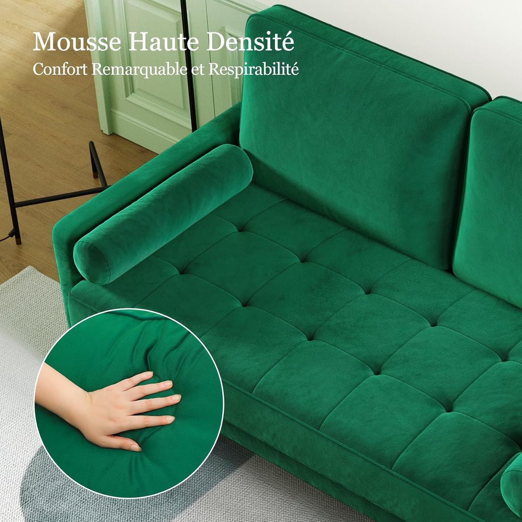 Vesgantti petit canapé gris, canapé en velours avec coussins à ressorts, accoudoirs