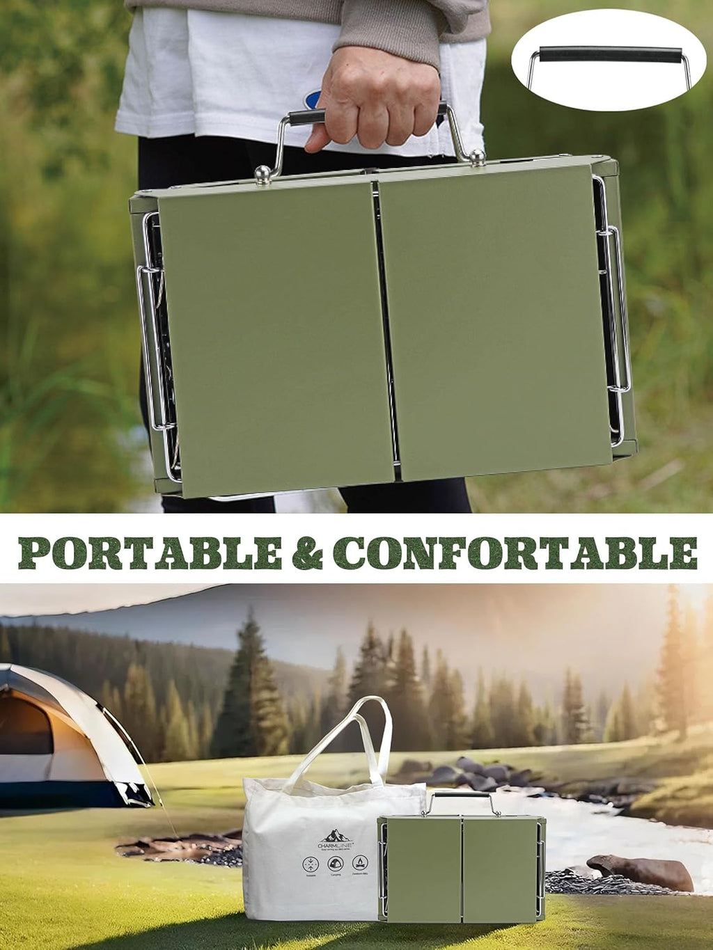 Barbecue portable compact au charbon de bois pour l'extérieur, 34 x 23 cm