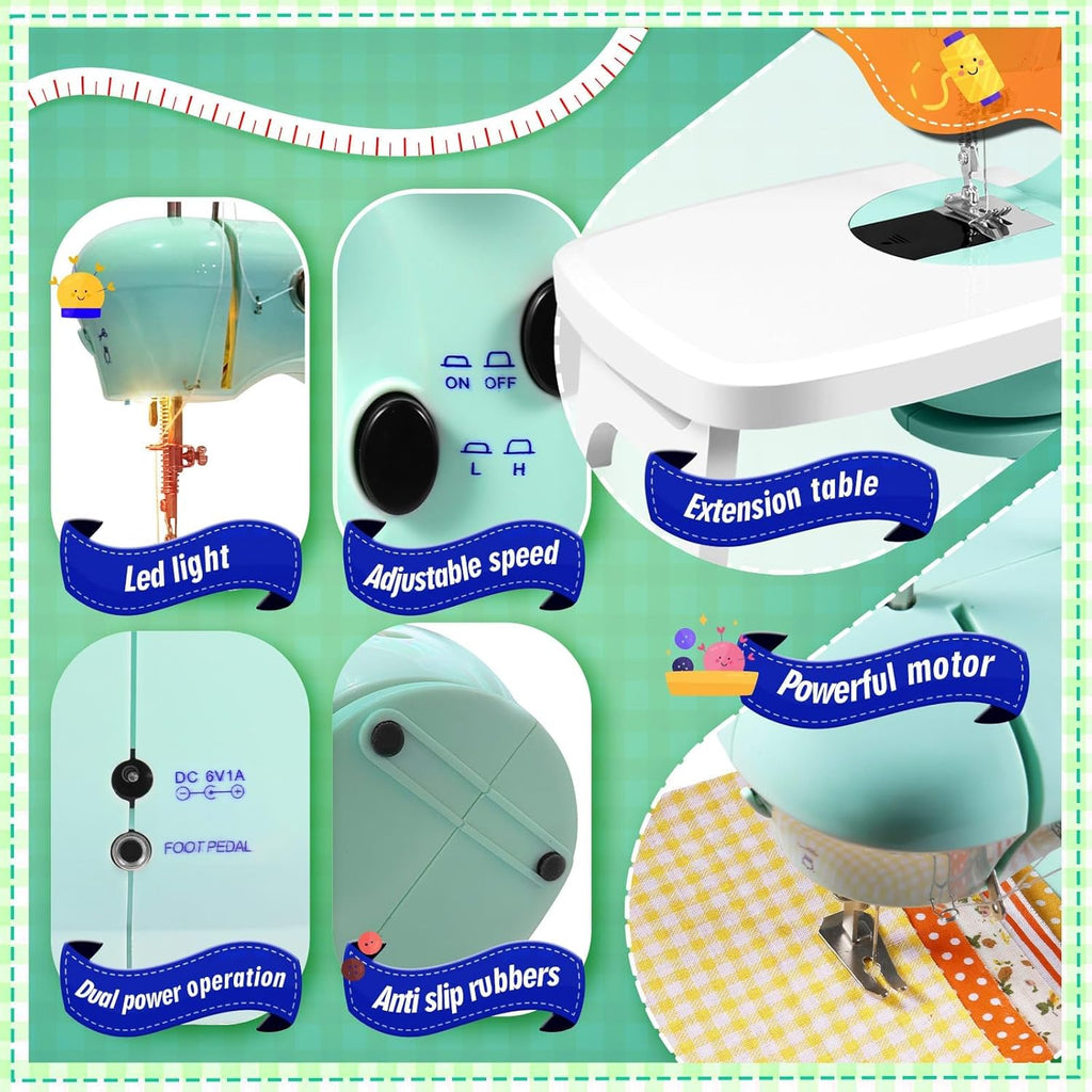 Machine à coudre, mini machine à coudre pour débutants Machine à coudre portable à deux vitesses avec table d'extension Meilleurs cadeaux pour enfants et femmes