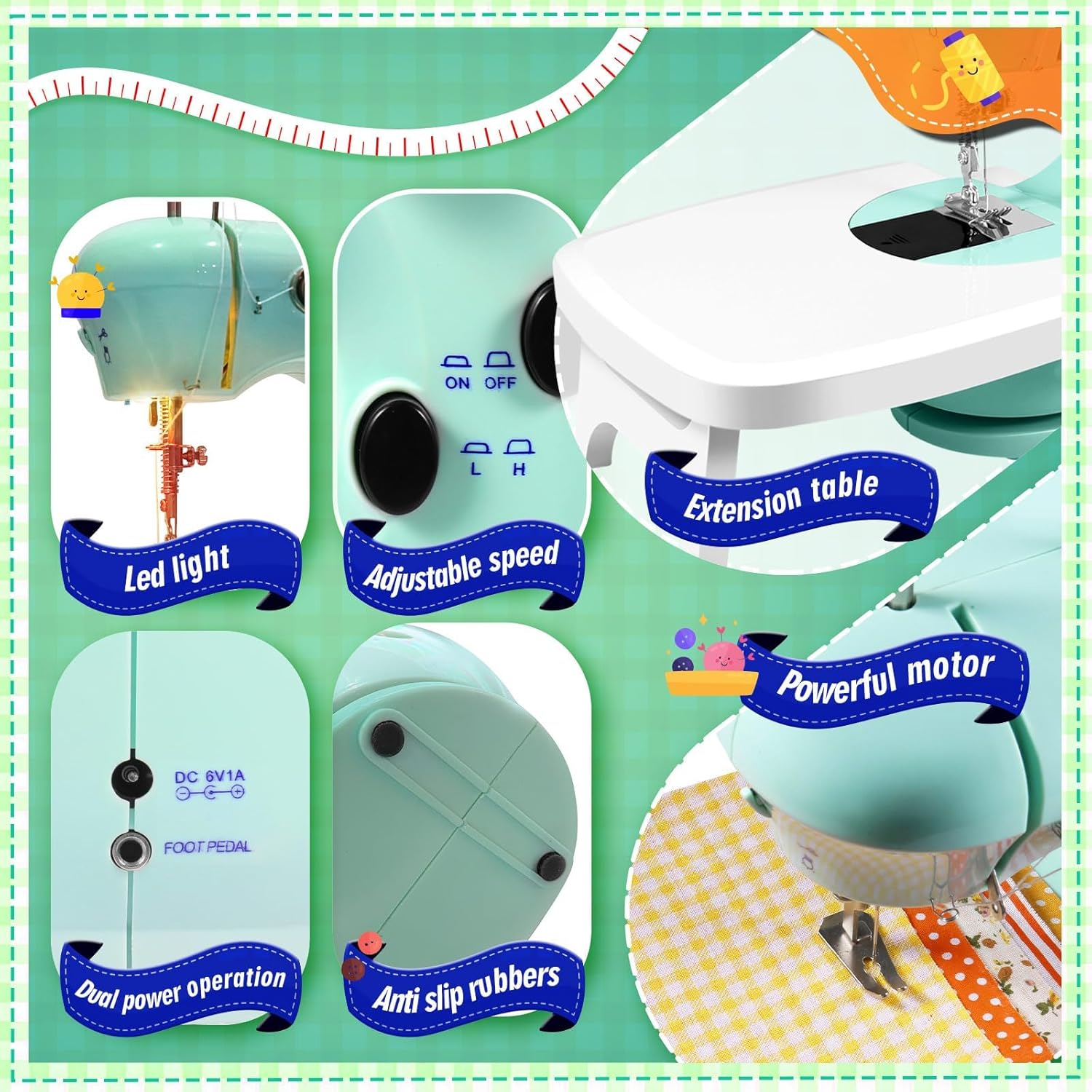 Machine à coudre, mini machine à coudre pour débutants Machine à coudre portable à deux vitesses avec table d'extension Meilleurs cadeaux pour enfants et femmes