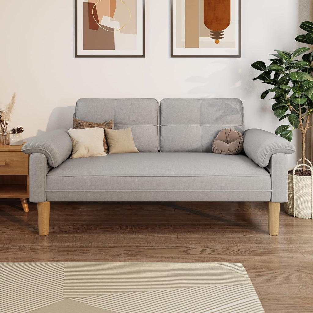 Xbro 2-zitsbank - Kleine 2-zitsbank met armleuningen en zijvak, moderne bank voor woonkamer, appartement, kantoor, eenvoudig te monteren, 144 x 77 x 77 cm, donkergrijs 