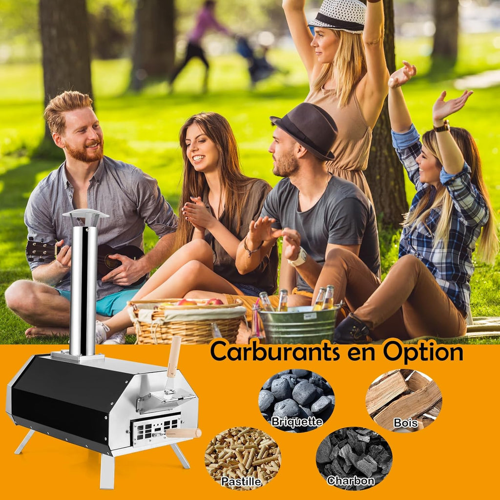 Four à pizza extérieur 162 cm four à pizza à bois ou à granulés avec pierre à pizza thermomètre grill spatule et accessoires complets cuisson pratique adapté au camping fête barbecue