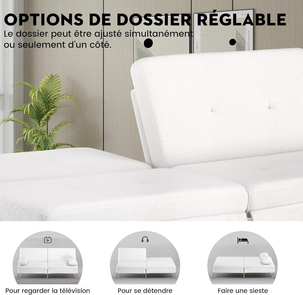COMHOMA Slaapbank met slaapfunctie - Omvormbare futonhoes - Hoekbank - 3-zits gastenbank - met verstelbare stoffen rugleuning - Grijs 