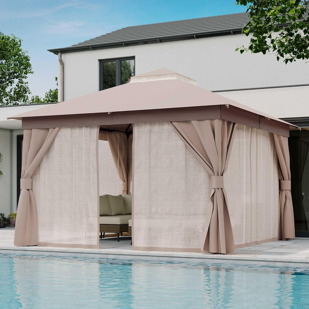 Tente pavillon d'extérieur améliorée à double toit, auvent imperméable UV50+ avec filet et crochets