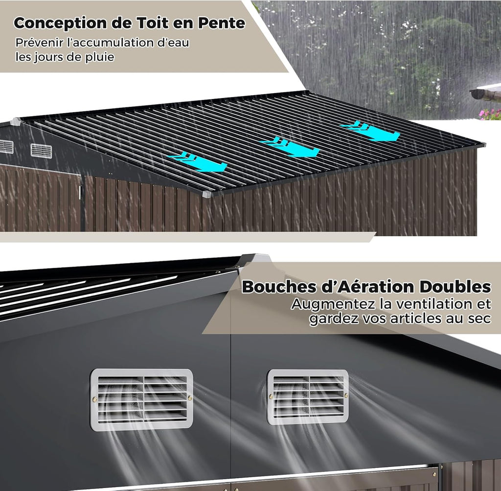 RELAX4LIFE Abri de Jardin en Métal 350x223x197cm, Cabane de Stockage 15m3 8m2 avec 2 Portes, Toit Incliné, Fenêtre de Ventilation pour Vélo Tondeuse, Organisateur Extérieur pour Jardin Patio (15m³)
