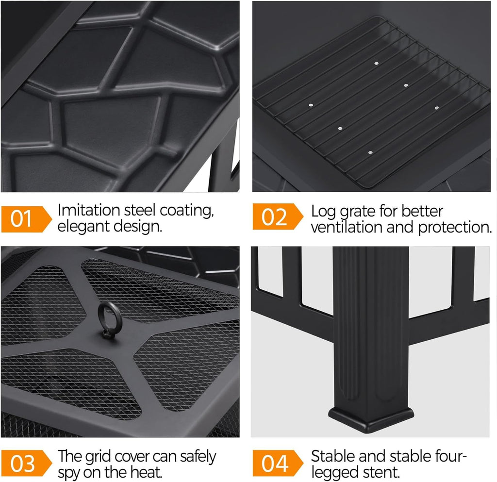 Yaheetech Foyer d'extérieur multifonction carré 3 en 1 avec grille de poker Noir