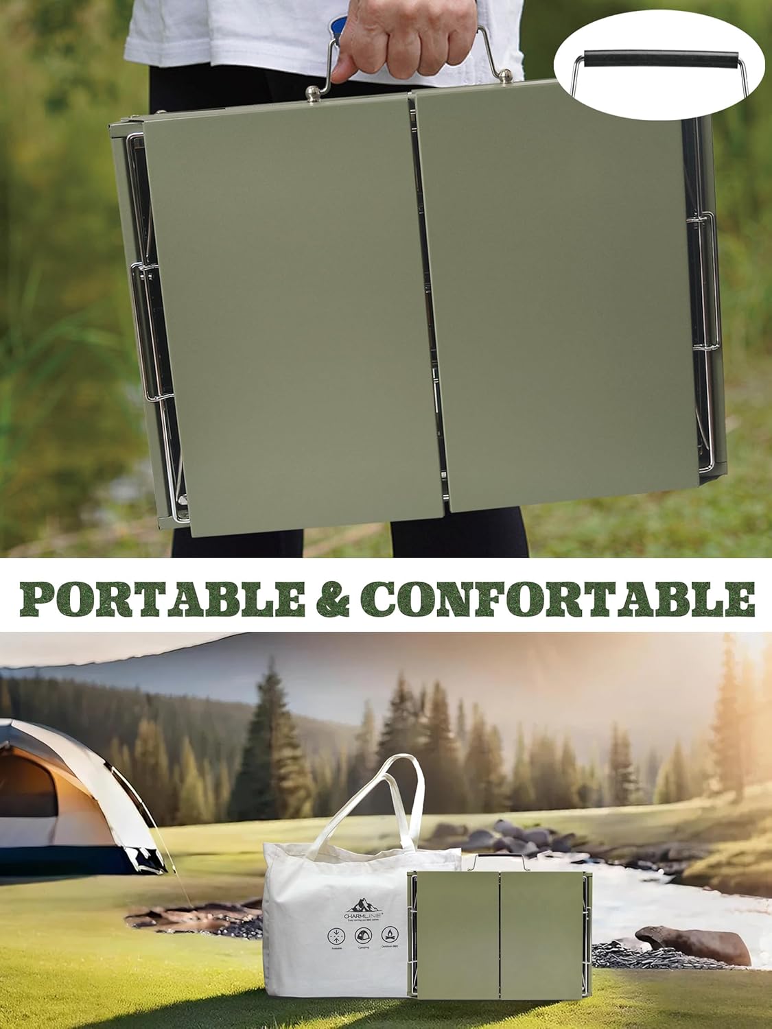 Barbecue portable compact au charbon de bois pour l'extérieur, 34 x 23 cm