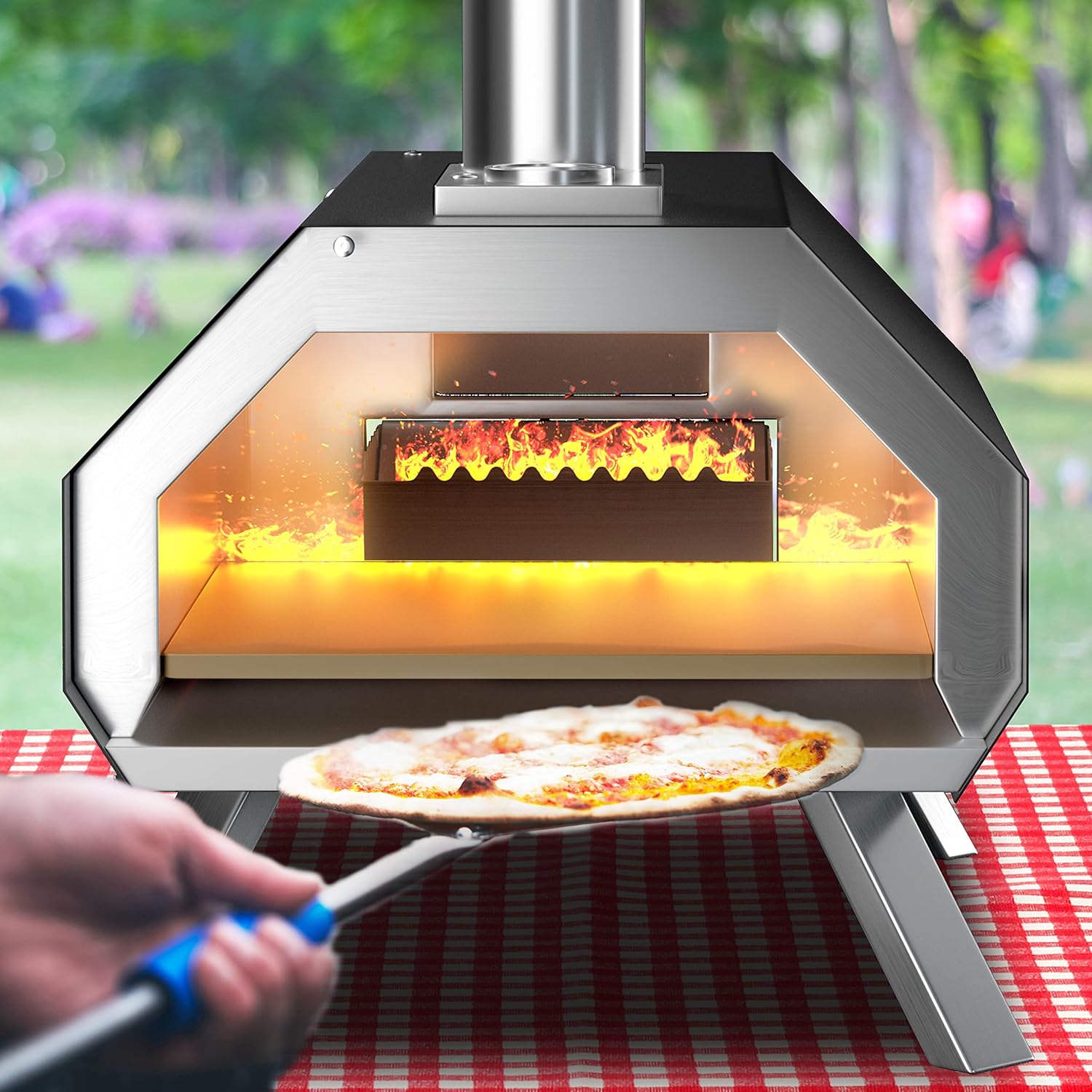 Four à pizza extérieur 162 cm four à pizza à bois ou à granulés avec pierre à pizza thermomètre grill spatule et accessoires complets cuisson pratique adapté au camping fête barbecue