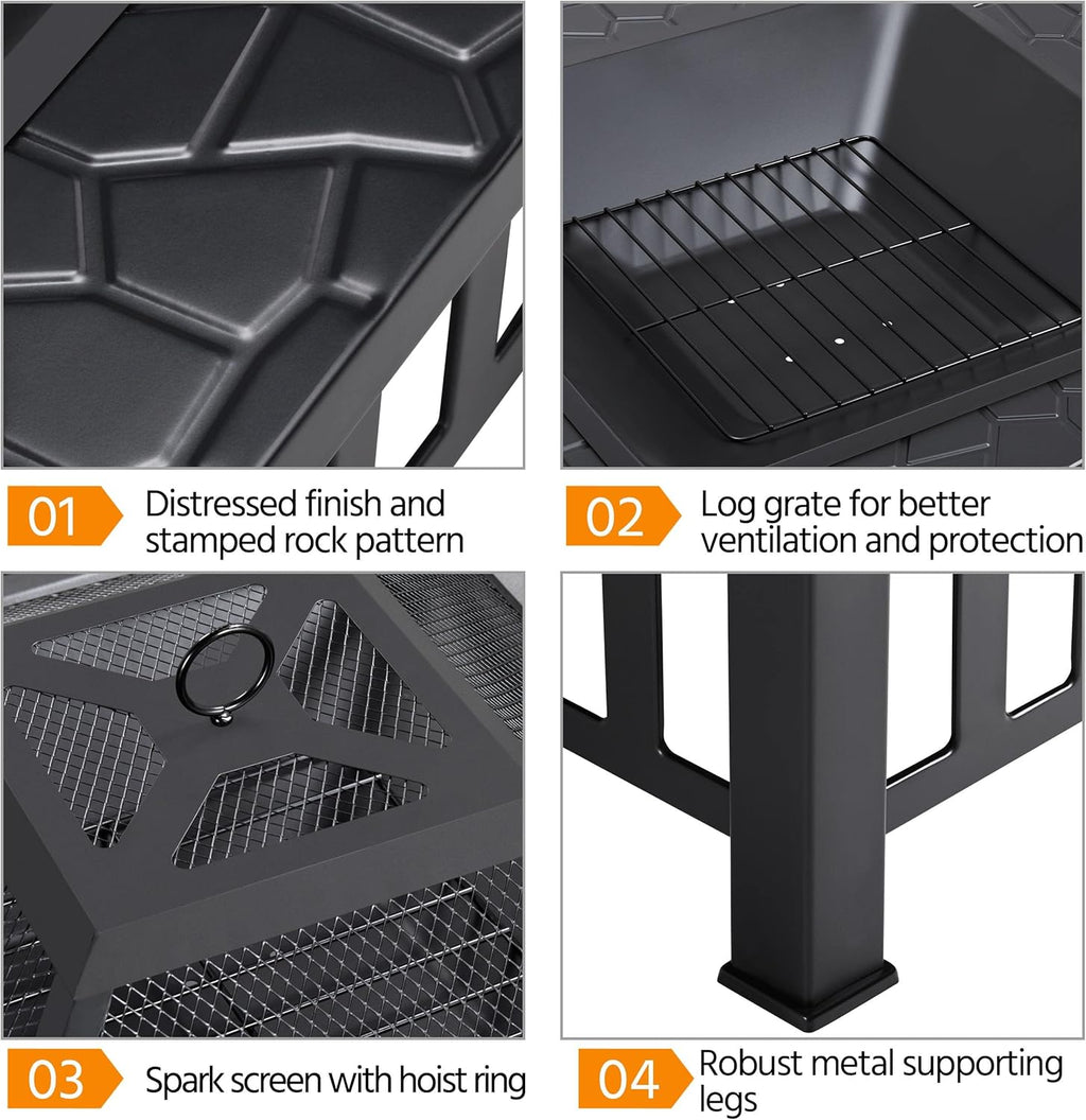 Yaheetech Foyer d'extérieur multifonction carré 3 en 1 avec grille de poker Noir