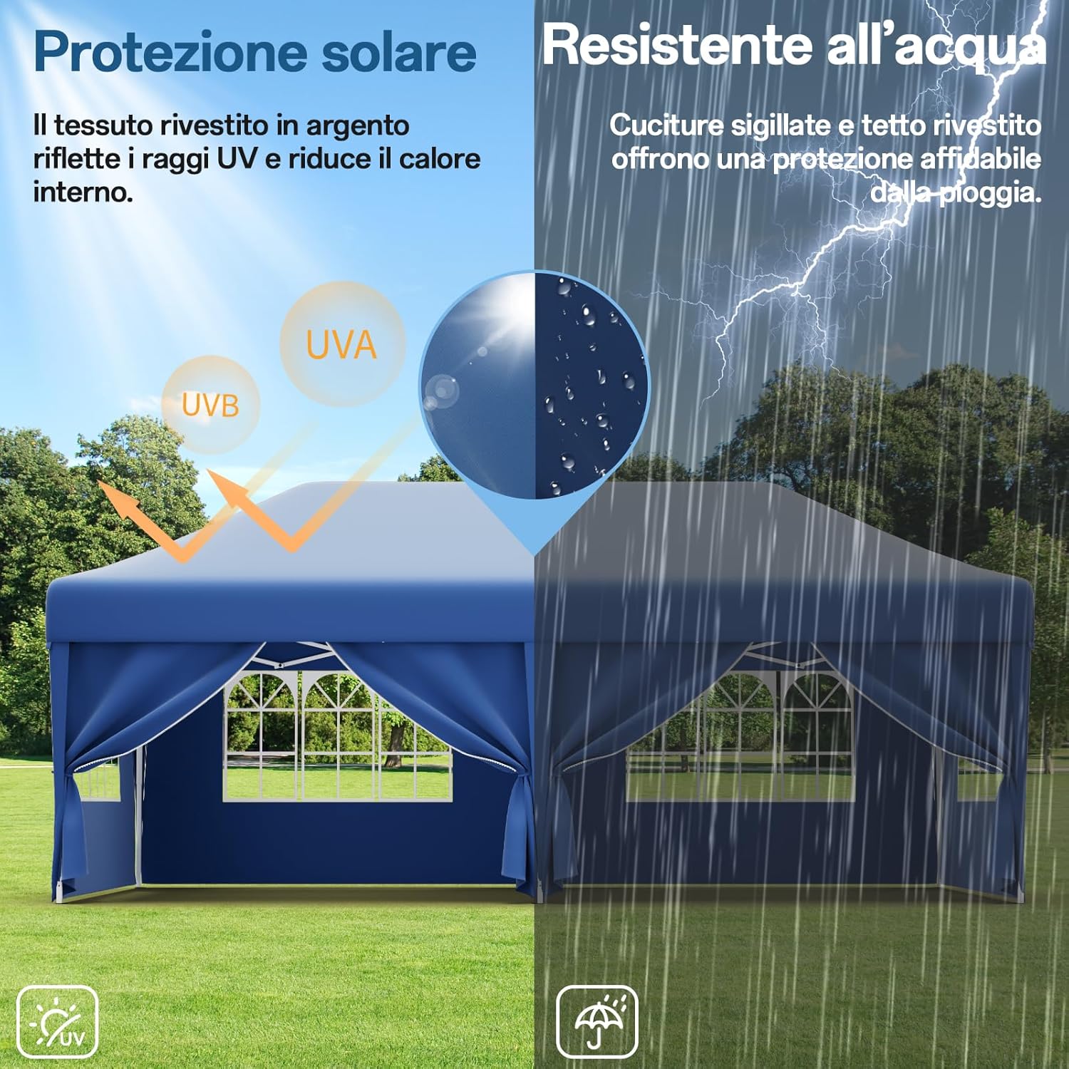 JUMMICO Waterdichte opvouwbare tuinpaviljoen, tuinpaviljoen voor buiten, in hoogte verstelbaar, Barnum UV50+, paviljoen voor kamperen, festivals, strand, tuinen 