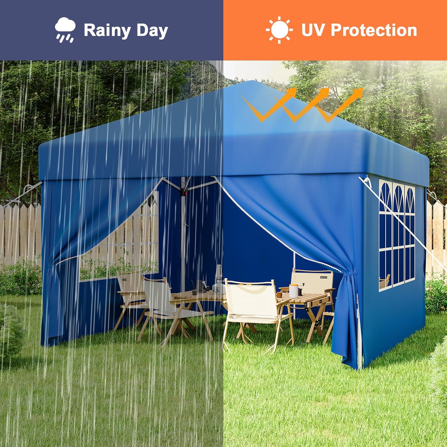 JUMMICO Waterdichte opvouwbare tuinpaviljoen, tuinpaviljoen voor buiten, in hoogte verstelbaar, Barnum UV50+, paviljoen voor kamperen, festivals, strand, tuinen 