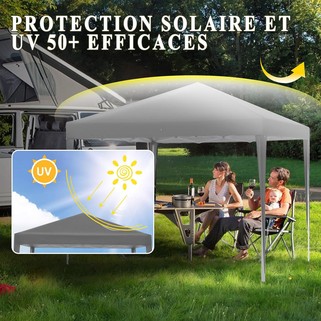 ISE opvouwbare partytent, 3x3 opvouwbare partytent met gordijnen, tuinpaviljoen, in hoogte verstelbare opvouwbare partytent, 3x3 tent, tuinpaviljoen met UV50+ bescherming, duurzame campingpartytenten 