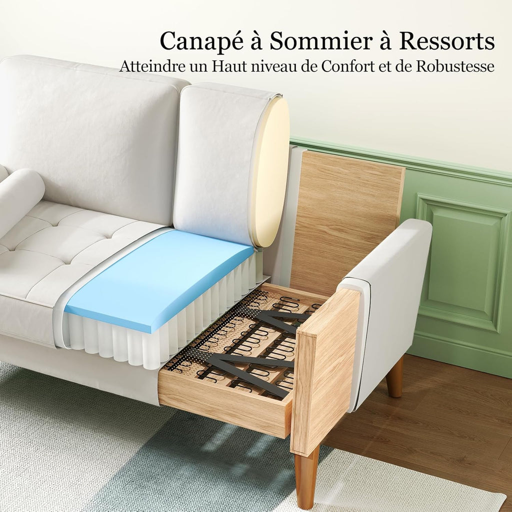 Vesgantti petit canapé gris, canapé en velours avec coussins à ressorts, accoudoirs