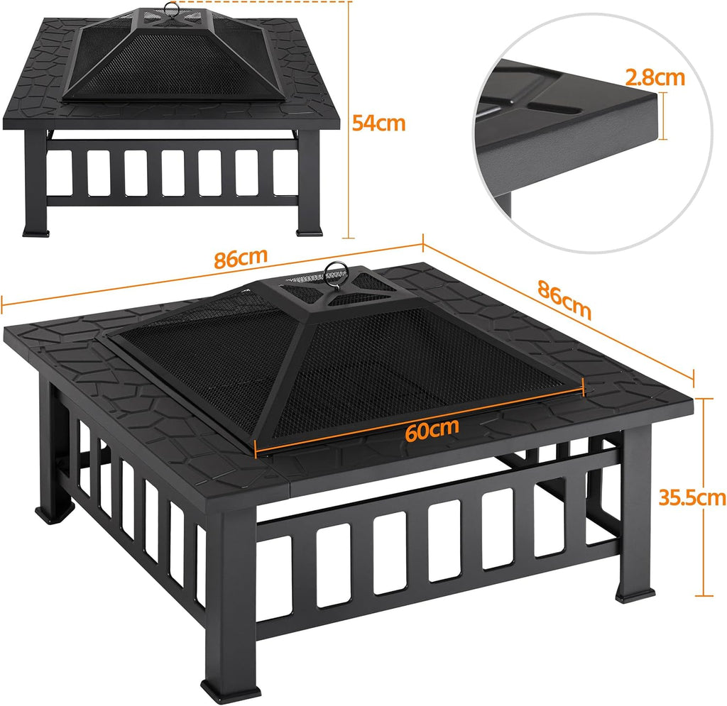 Yaheetech Foyer d'extérieur multifonction carré 3 en 1 avec grille de poker Noir