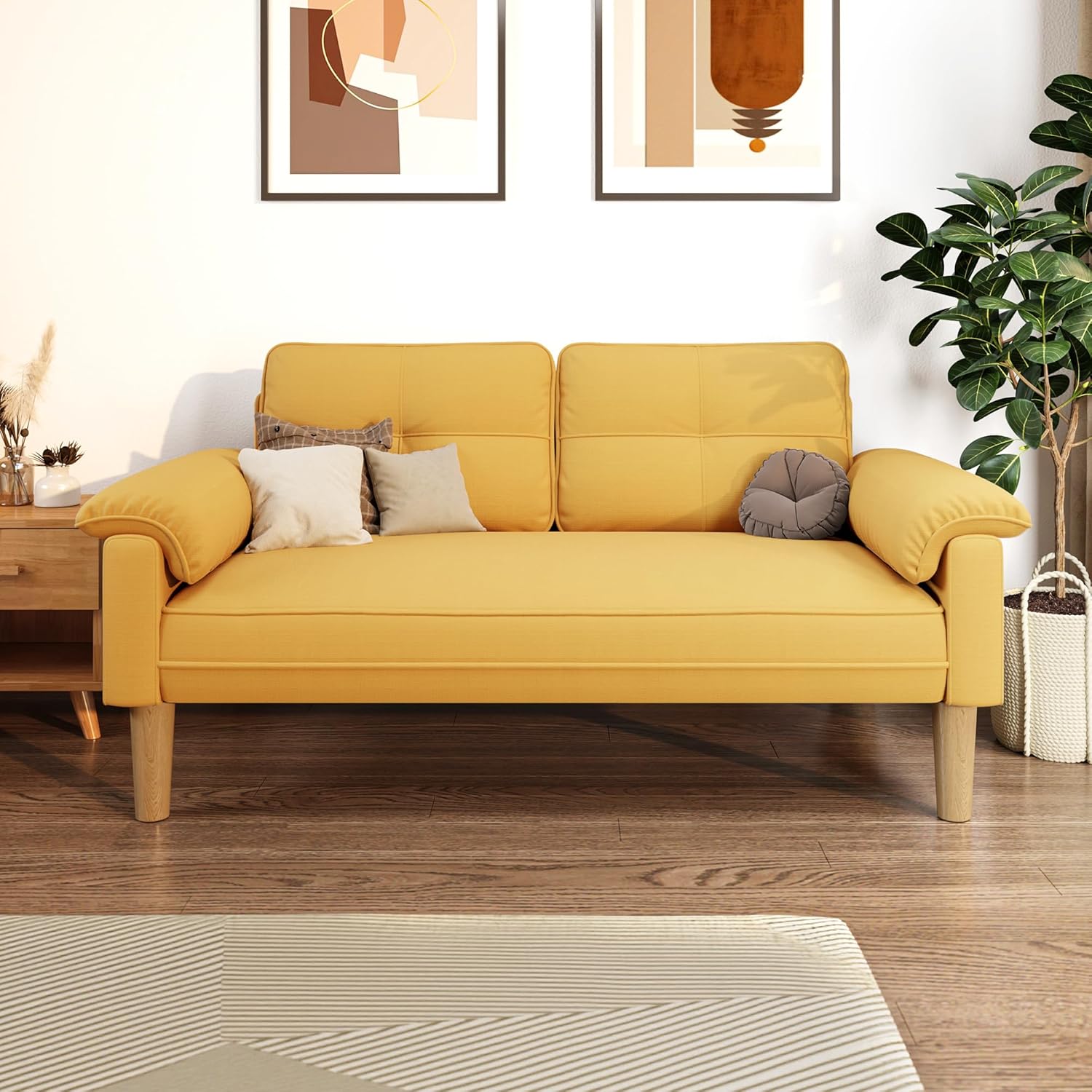 Xbro 2-zitsbank - Kleine 2-zitsbank met armleuningen en zijvak, moderne bank voor woonkamer, appartement, kantoor, eenvoudig te monteren, 144 x 77 x 77 cm, donkergrijs 