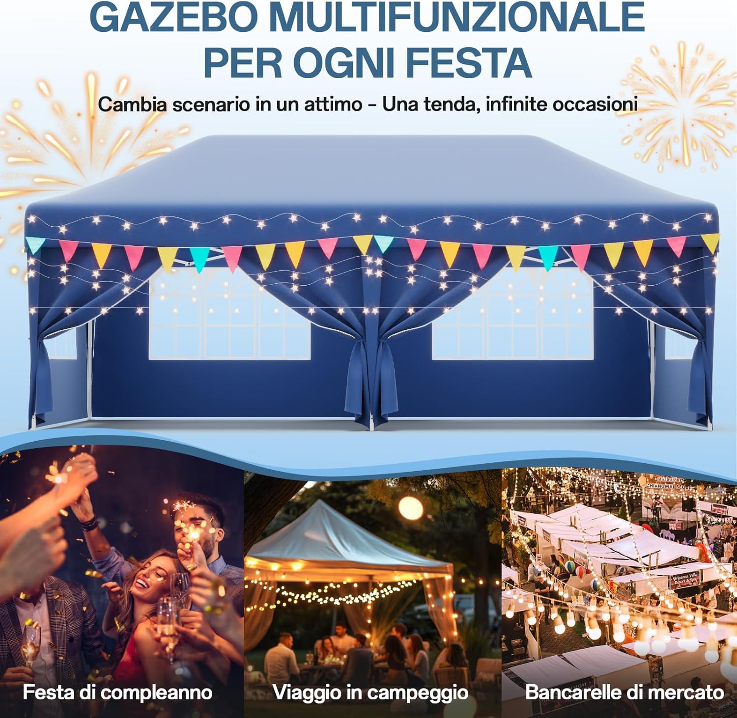 JUMMICO Waterdichte opvouwbare tuinpaviljoen, tuinpaviljoen voor buiten, in hoogte verstelbaar, Barnum UV50+, paviljoen voor kamperen, festivals, strand, tuinen 