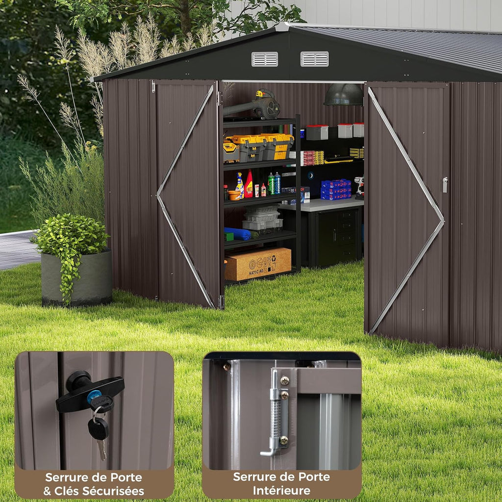 RELAX4LIFE Abri de Jardin en Métal 350x223x197cm, Cabane de Stockage 15m3 8m2 avec 2 Portes, Toit Incliné, Fenêtre de Ventilation pour Vélo Tondeuse, Organisateur Extérieur pour Jardin Patio (15m³)