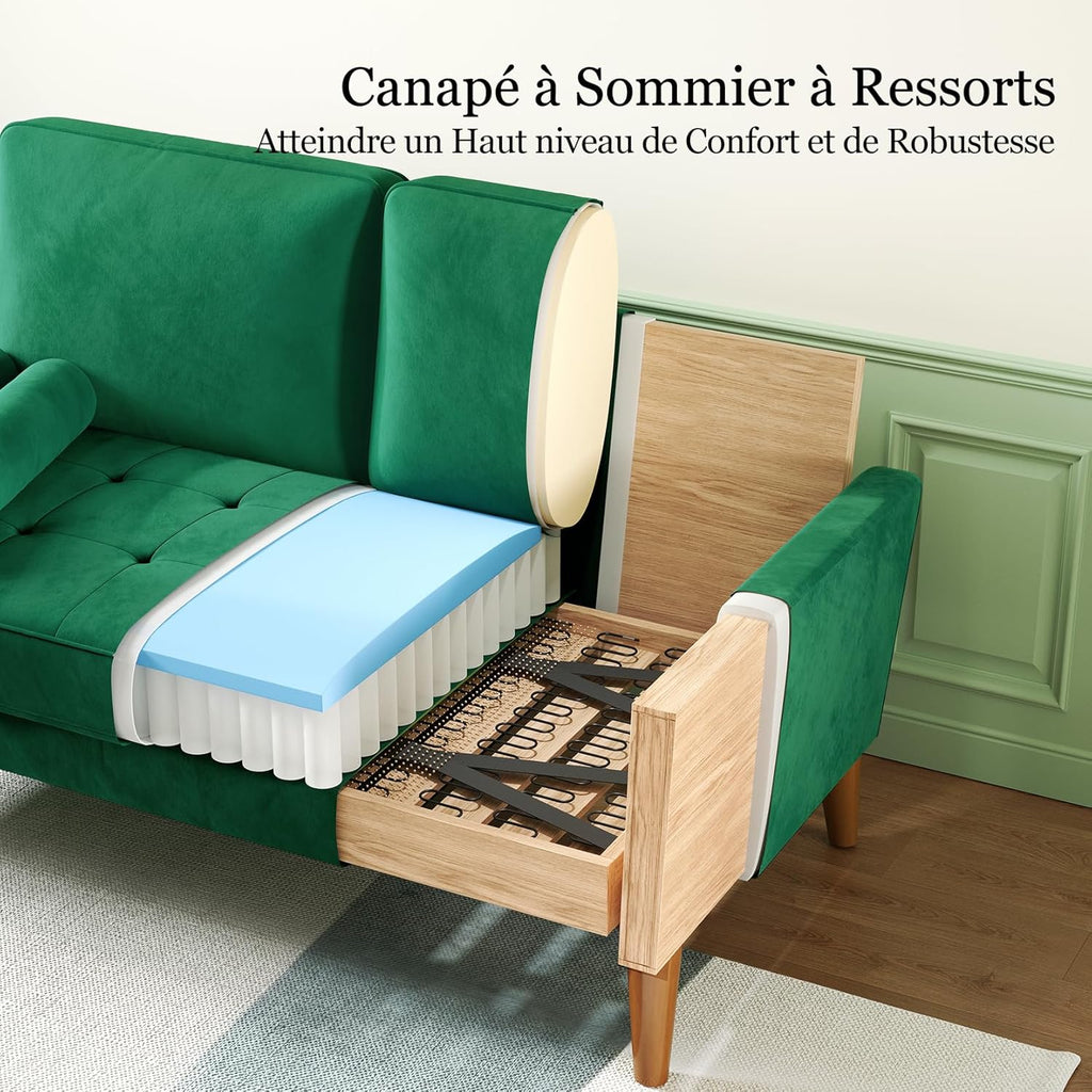 Vesgantti petit canapé gris, canapé en velours avec coussins à ressorts, accoudoirs