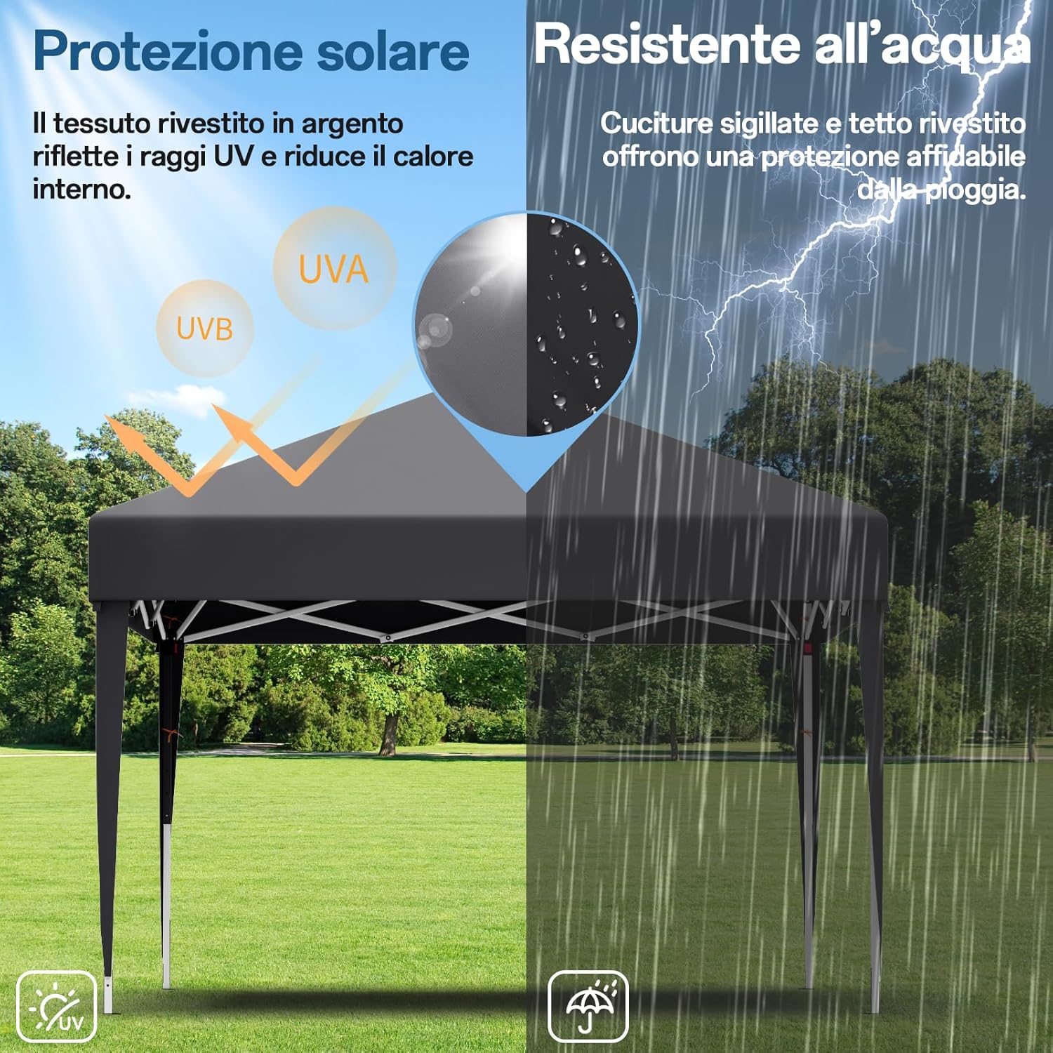 JUMMICO Waterdichte opvouwbare tuinpaviljoen, tuinpaviljoen voor buiten, in hoogte verstelbaar, Barnum UV50+, paviljoen voor kamperen, festivals, strand, tuinen 